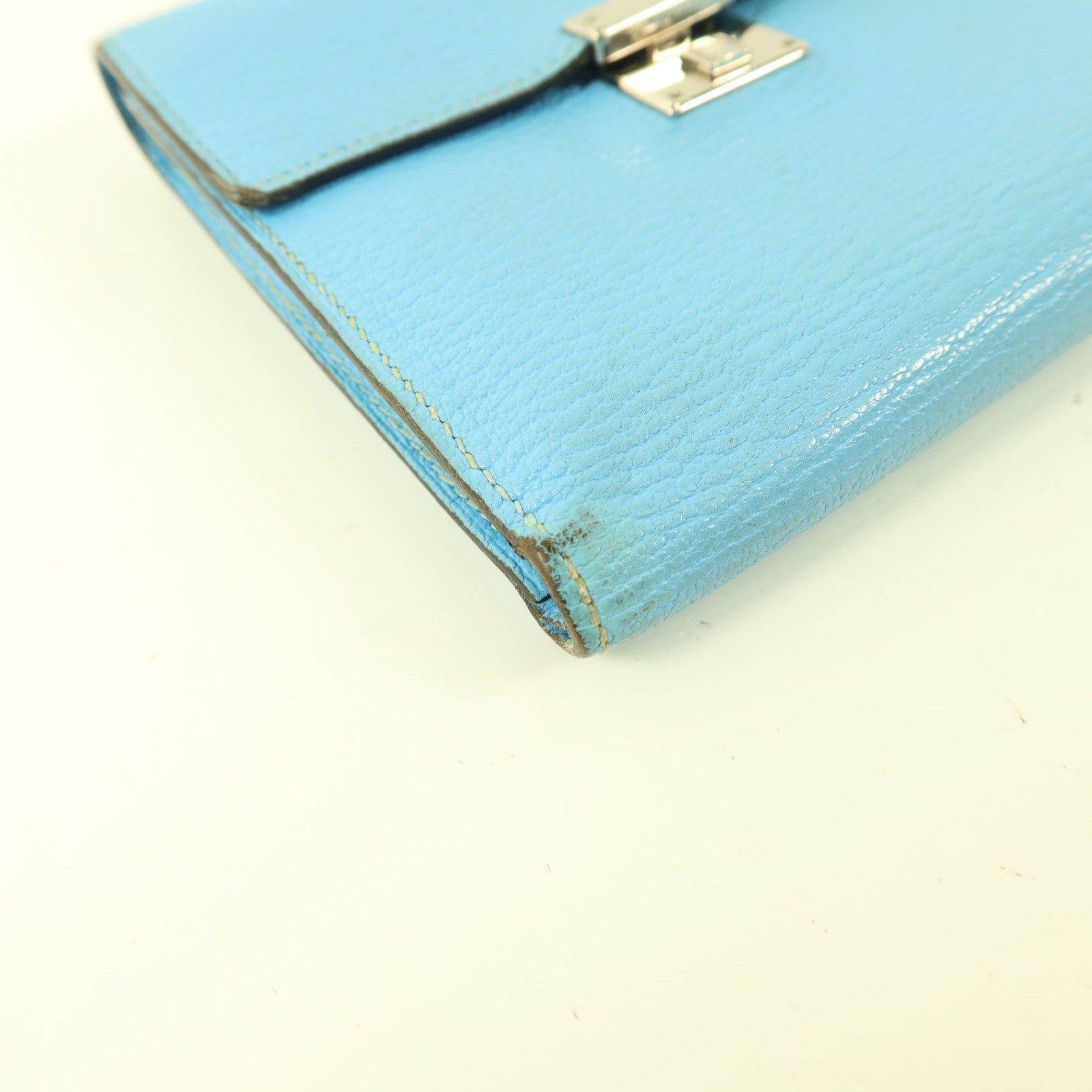 HERMES Chevre皮革Clic 12 Wallet錢包Celeste