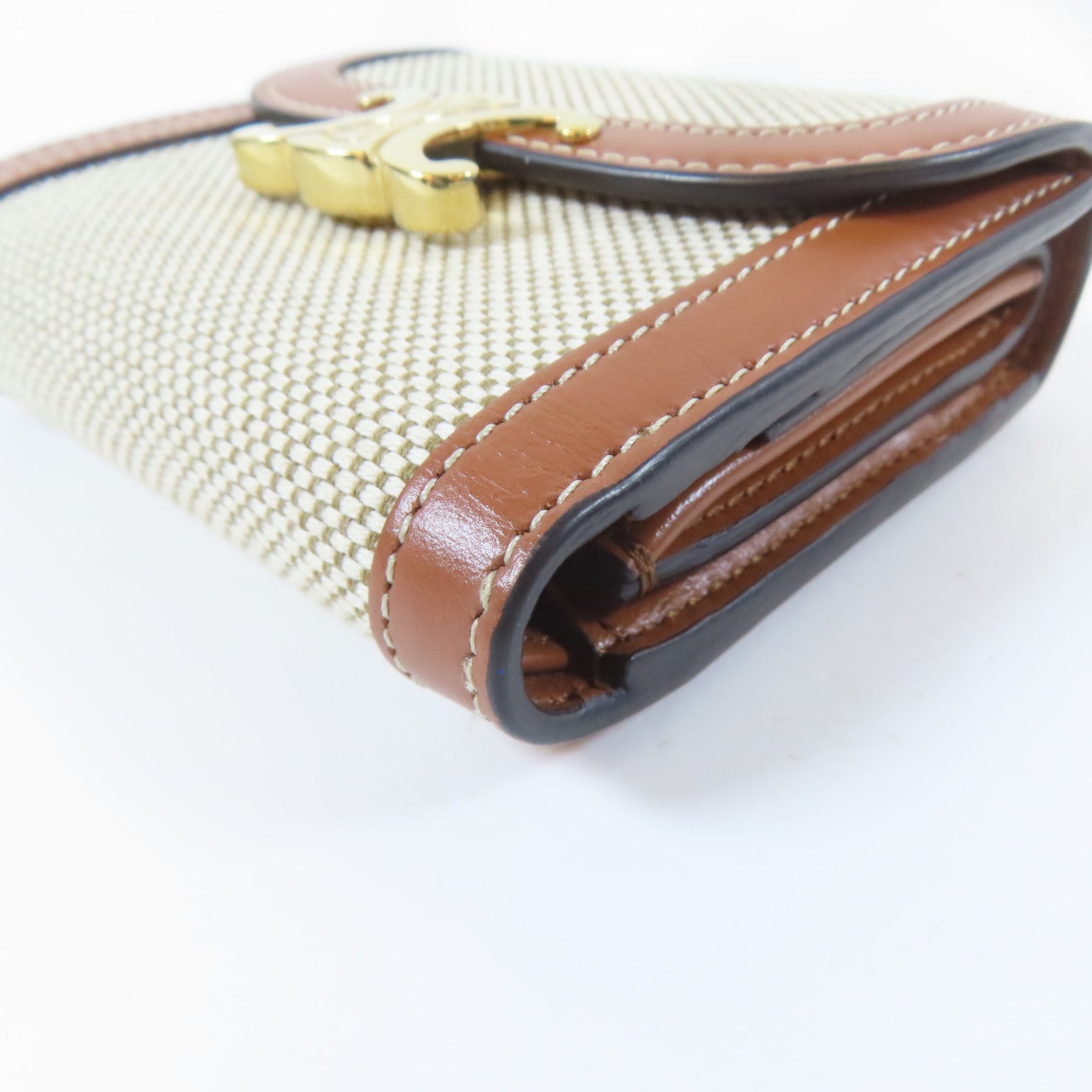 CELINE 帆布Triomphe Wallet金扣錢包啡色