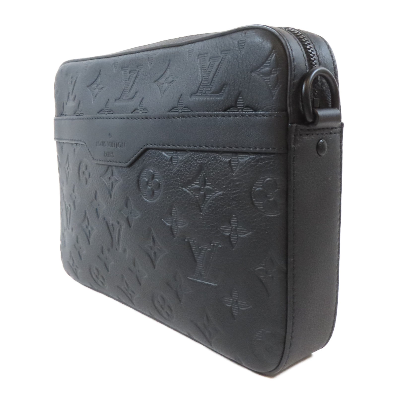 LOUIS VUITTON Monogram Shadow Trio Messenger黑扣肩背袋黑色