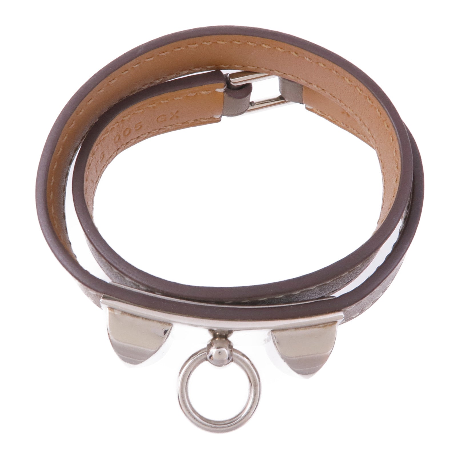 HERMES Swift皮革Rivale Double Tour銀扣手帶Etoupe