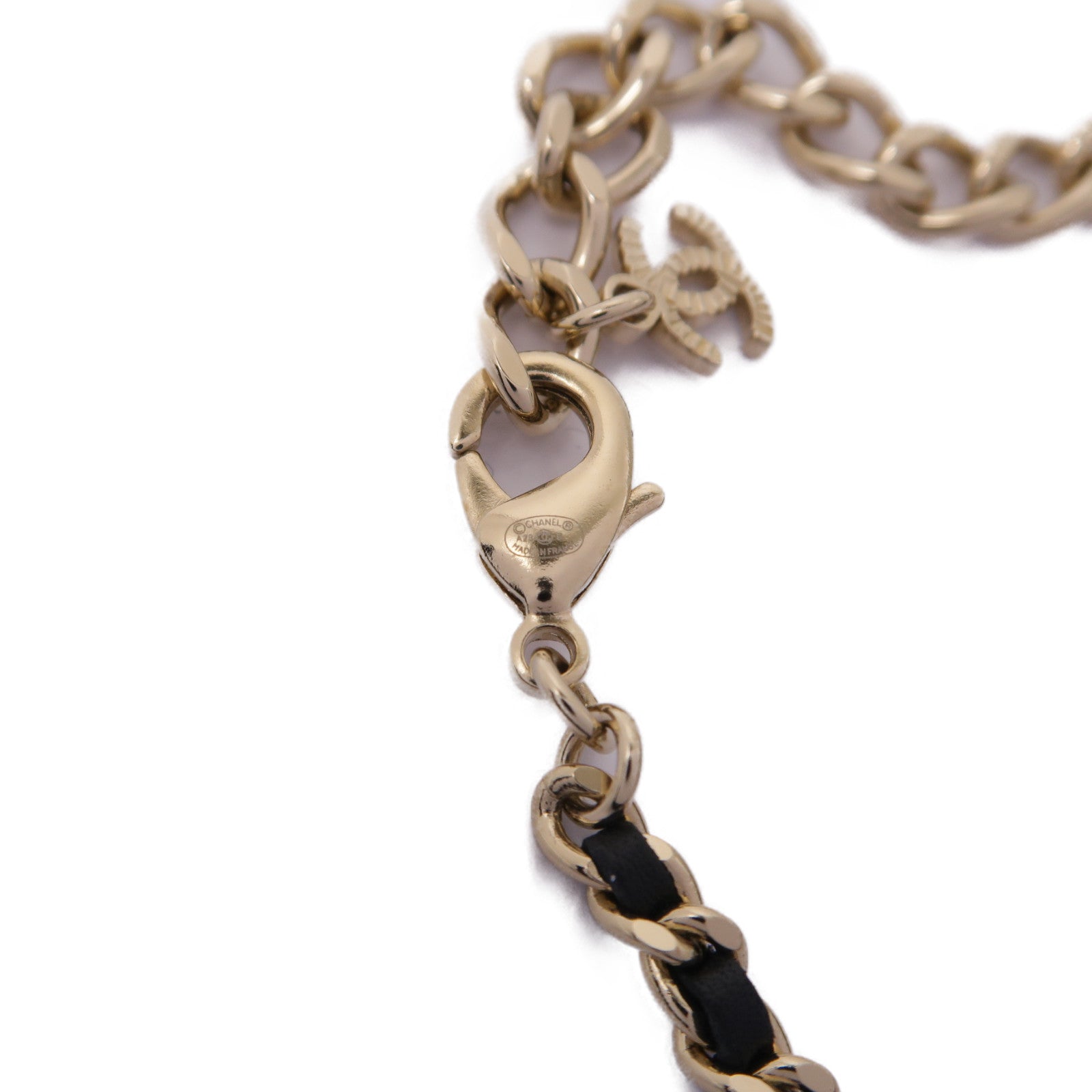 CHANEL 皮革/金屬Necklace項鍊黑色/金色