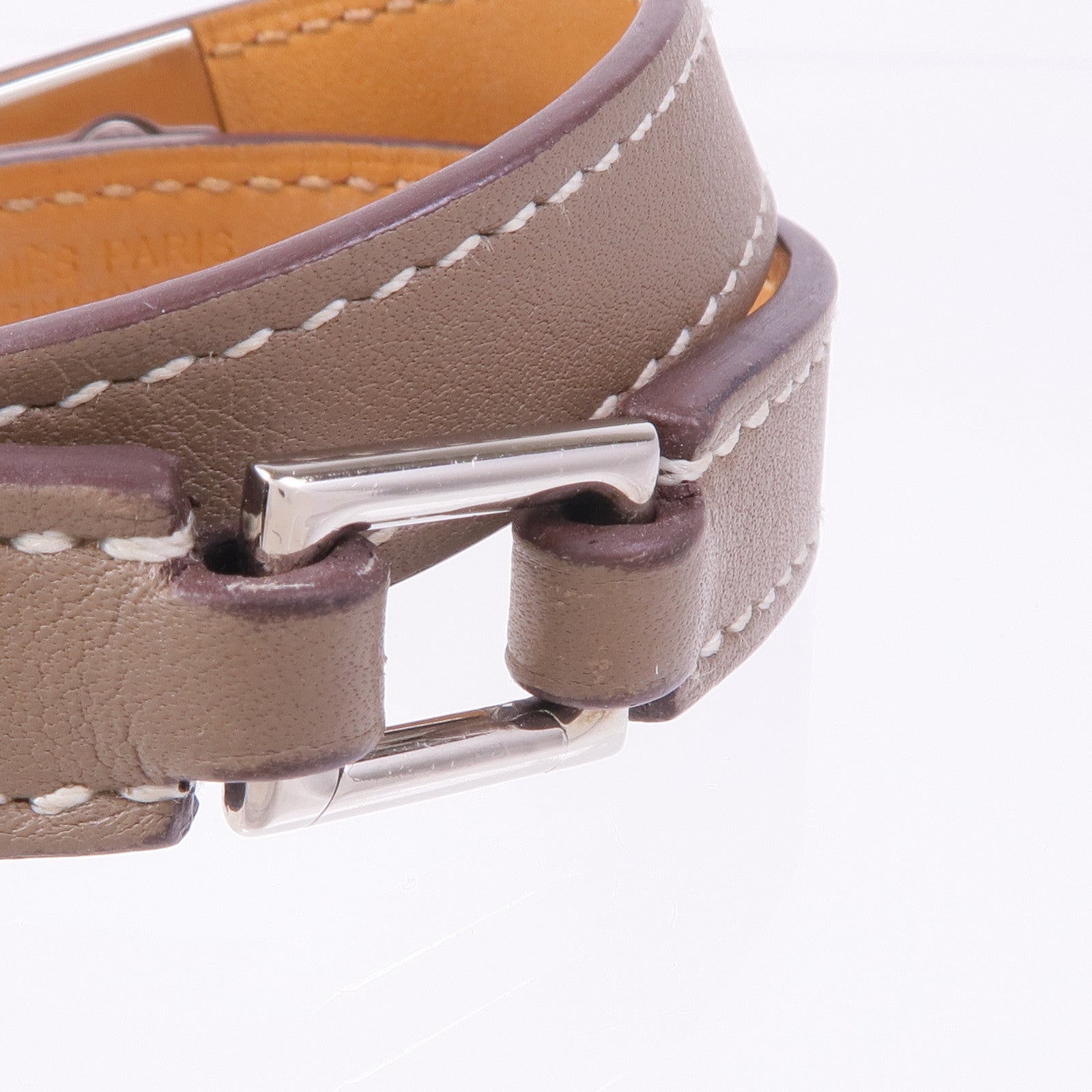 HERMES Swift皮革Rivale Double Tour銀扣手帶Etoupe