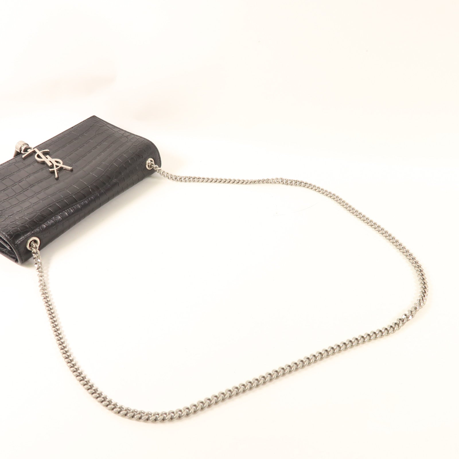 SAINT LAURENT 牛皮皮革Shoulder Bag銀扣鏈帶肩背袋