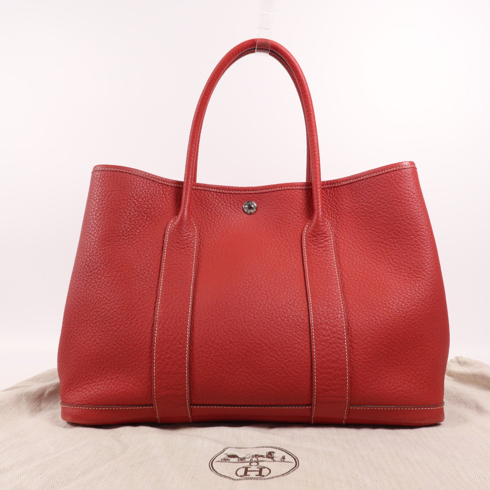 HERMES Negonda皮革Garden Party PM銀扣手挽袋Rouge Casaque