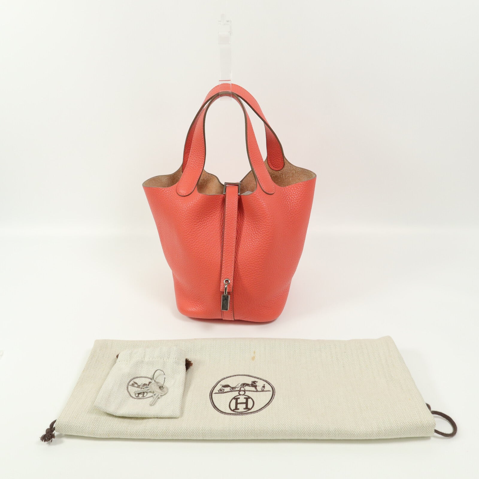 HERMES Taurillion Clemence皮革Picotin PM手挽袋Rose Texas