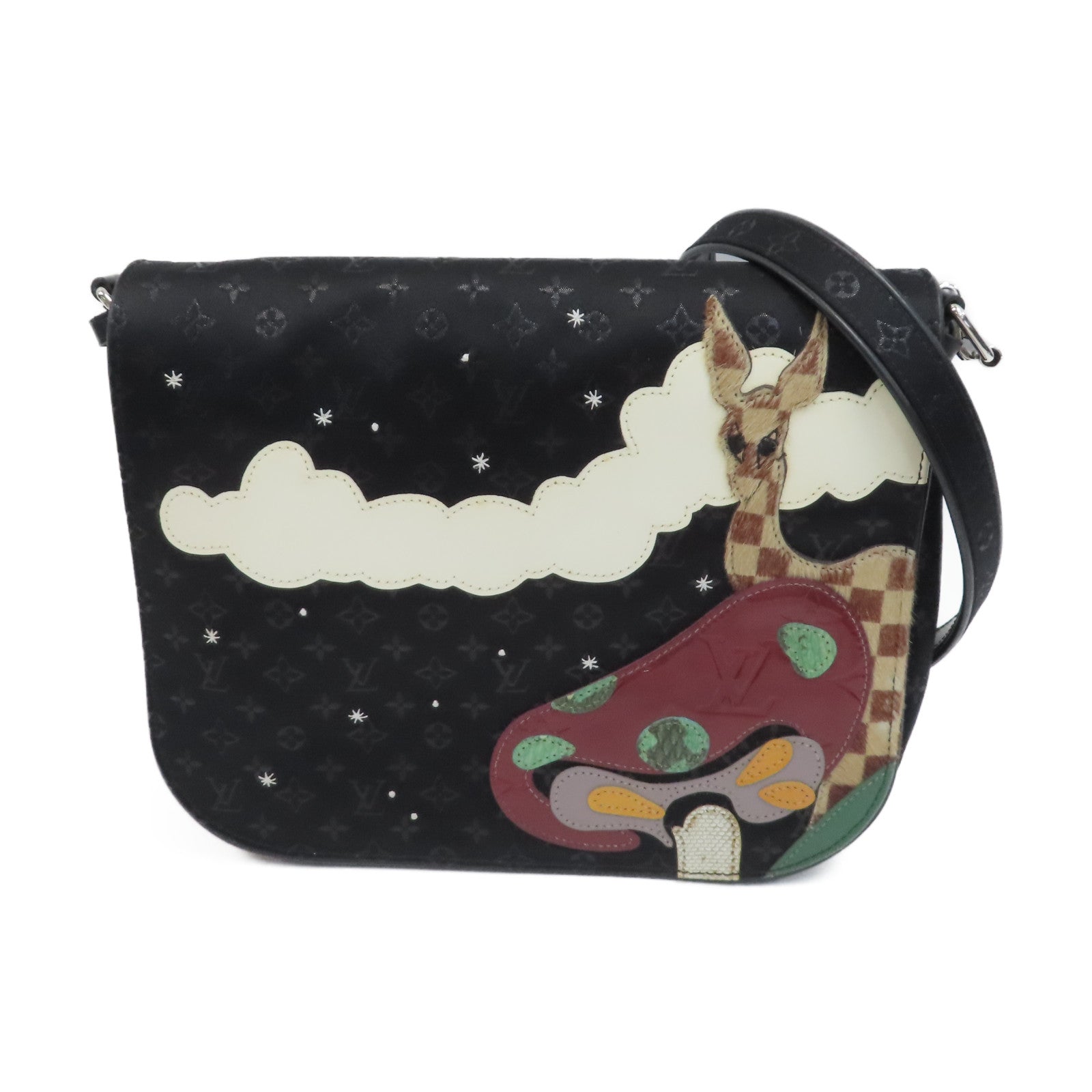 LOUIS VUITTON Monogram Satin Comte De Fe Musette銀扣肩背袋黑色