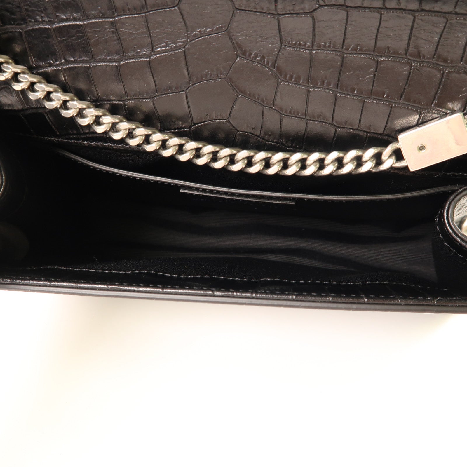 SAINT LAURENT 牛皮皮革Shoulder Bag銀扣鏈帶肩背袋