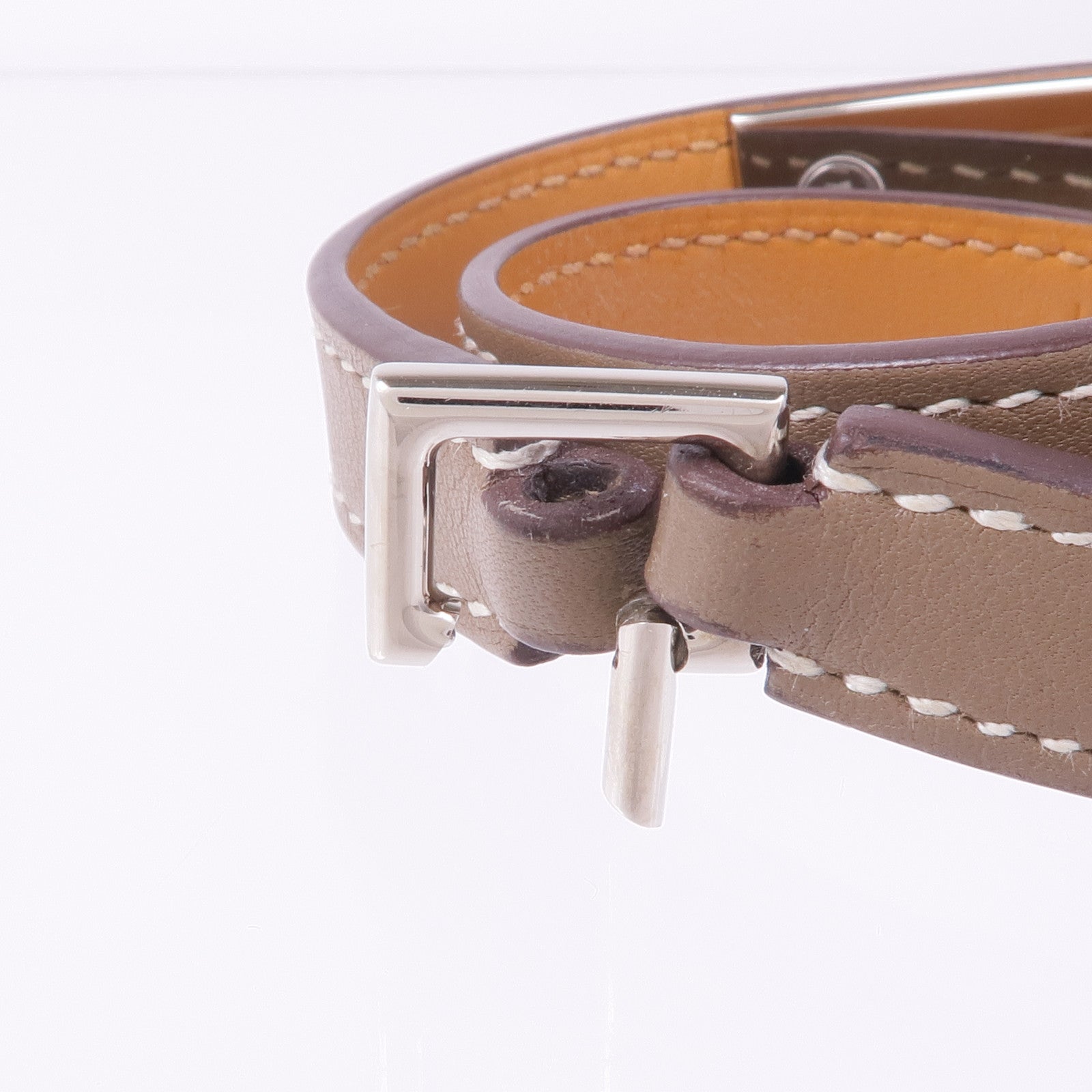 HERMES Swift皮革Rivale Double Tour銀扣手帶Etoupe