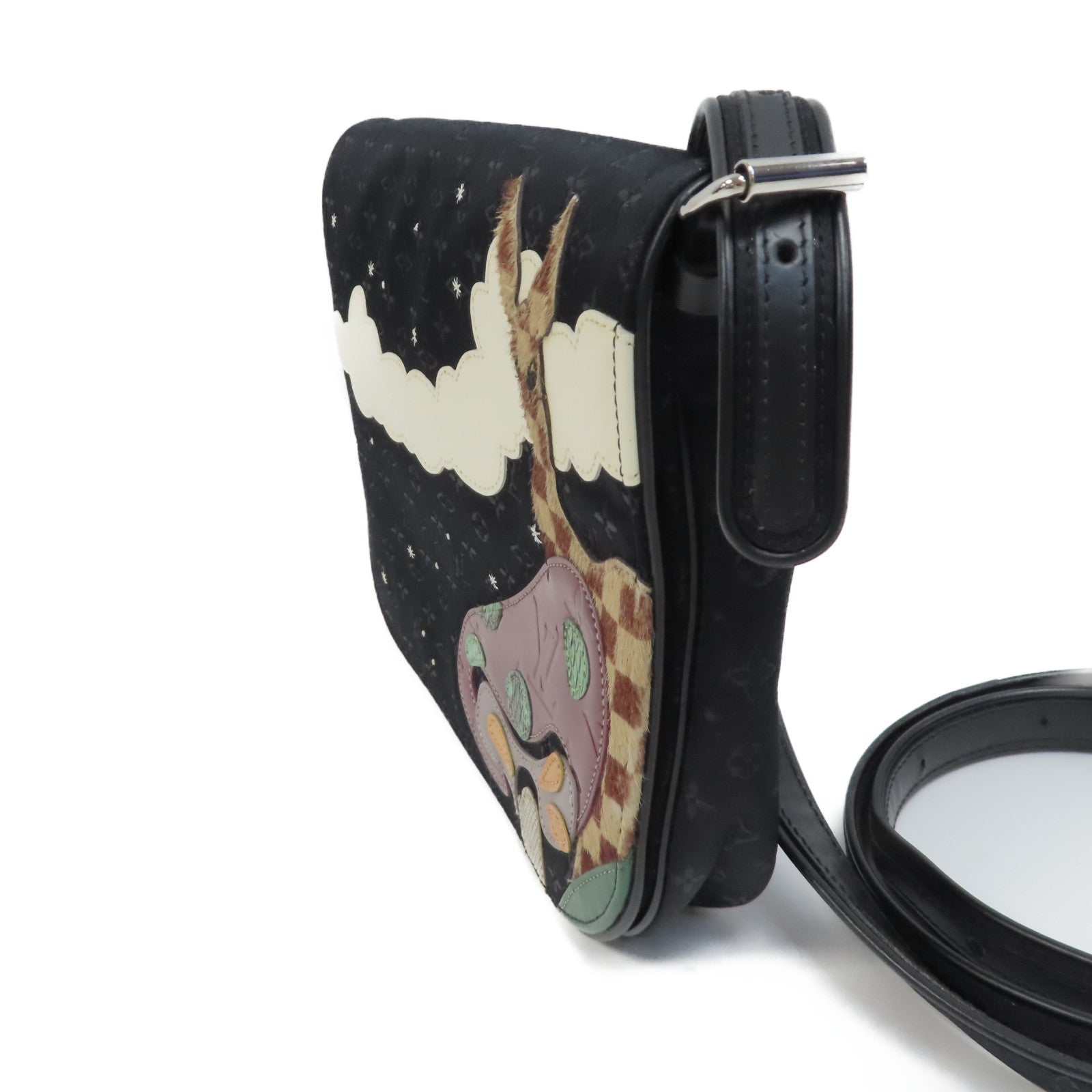 LOUIS VUITTON Monogram Satin Comte De Fe Musette銀扣肩背袋黑色