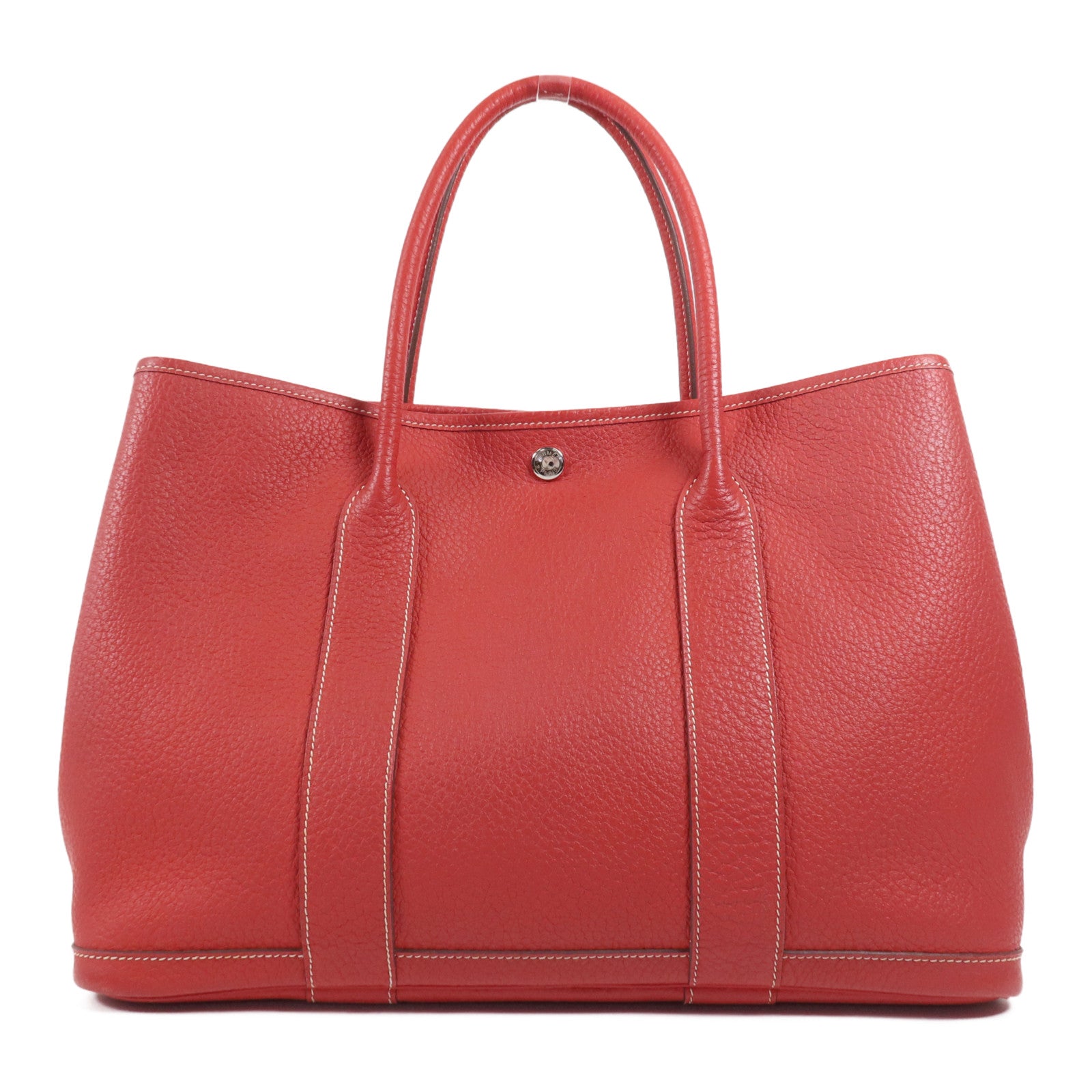 HERMES Negonda皮革Garden Party PM銀扣手挽袋Rouge Casaque