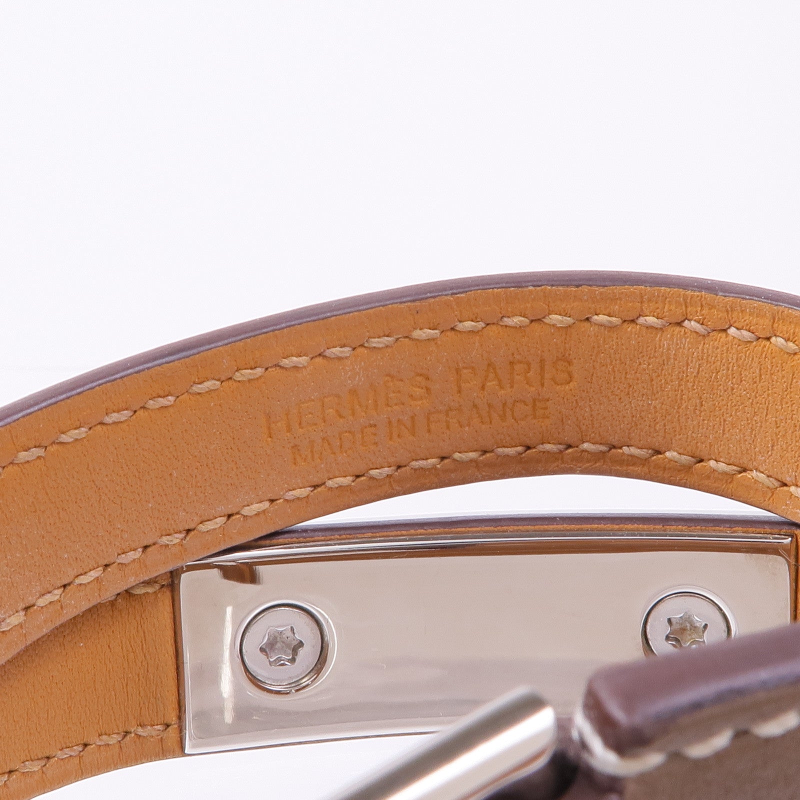 HERMES Swift皮革Rivale Double Tour銀扣手帶Etoupe