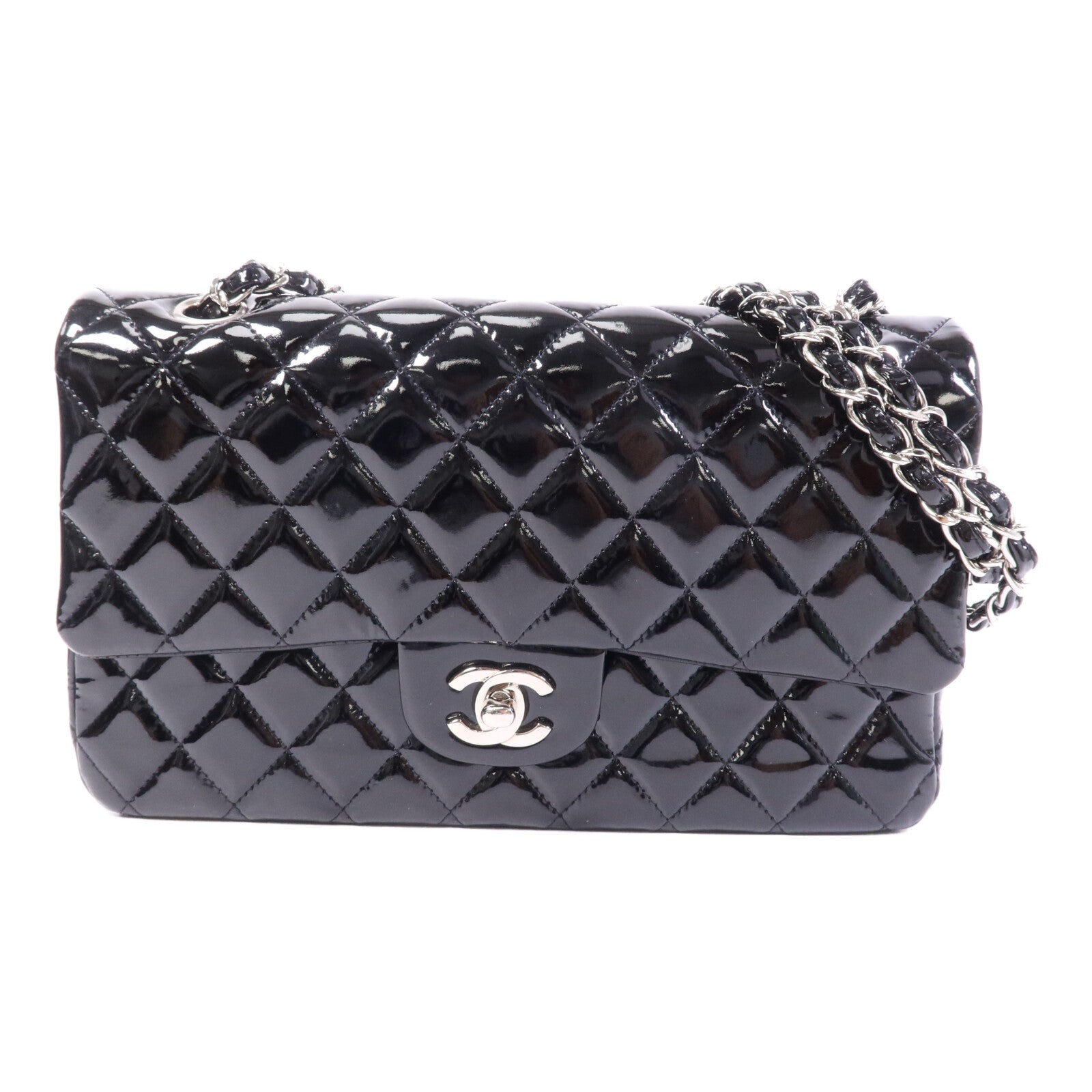 CHANEL 漆皮皮革Classic 25銀扣鏈帶肩背袋