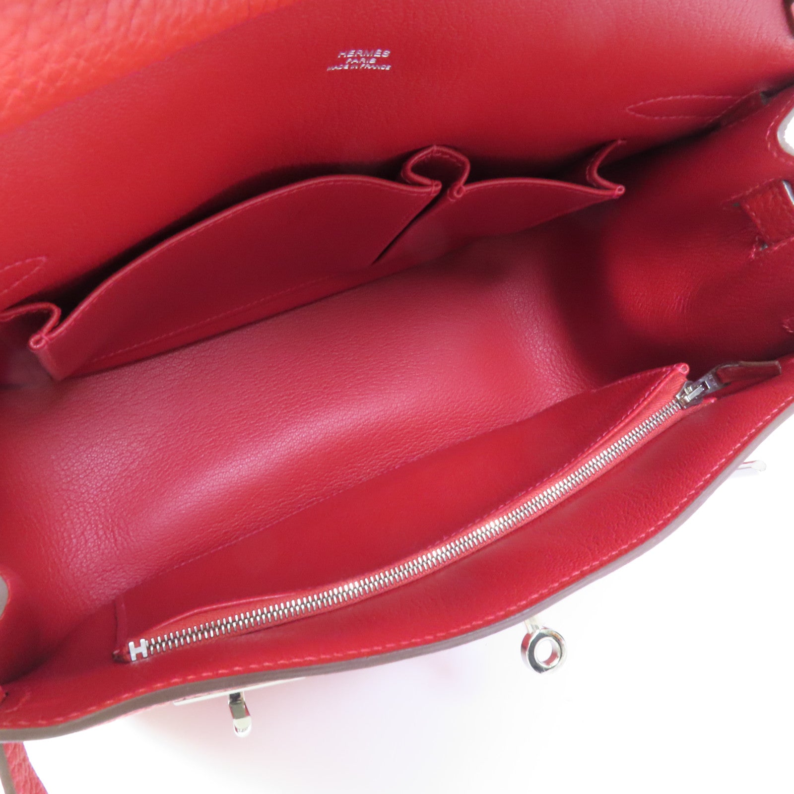 HERMES Clemence皮革Jypsiere 28肩背袋Rouge Casaque