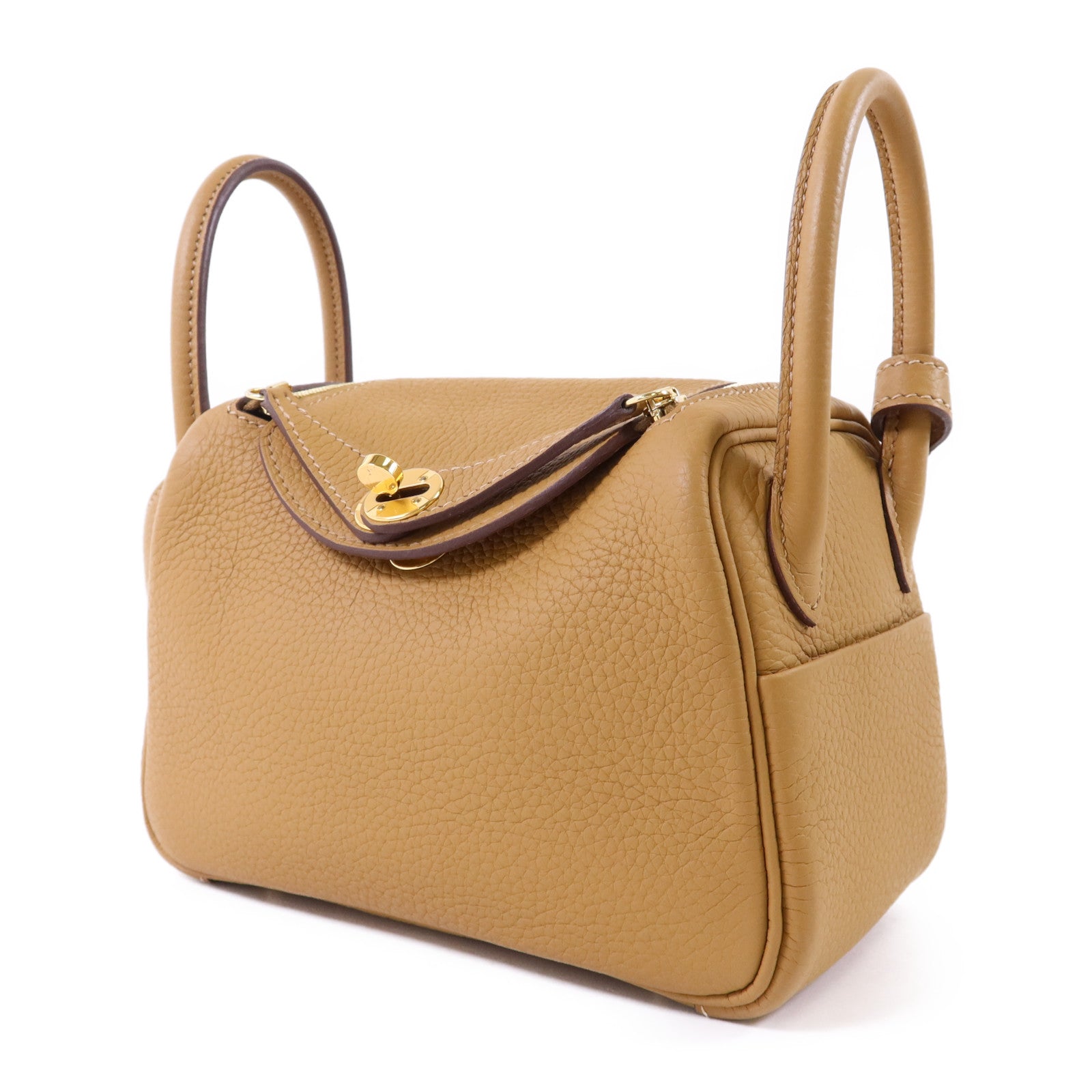 HERMES Clemence皮革Mini Lindy金扣手挽肩背兩用袋Biscuit