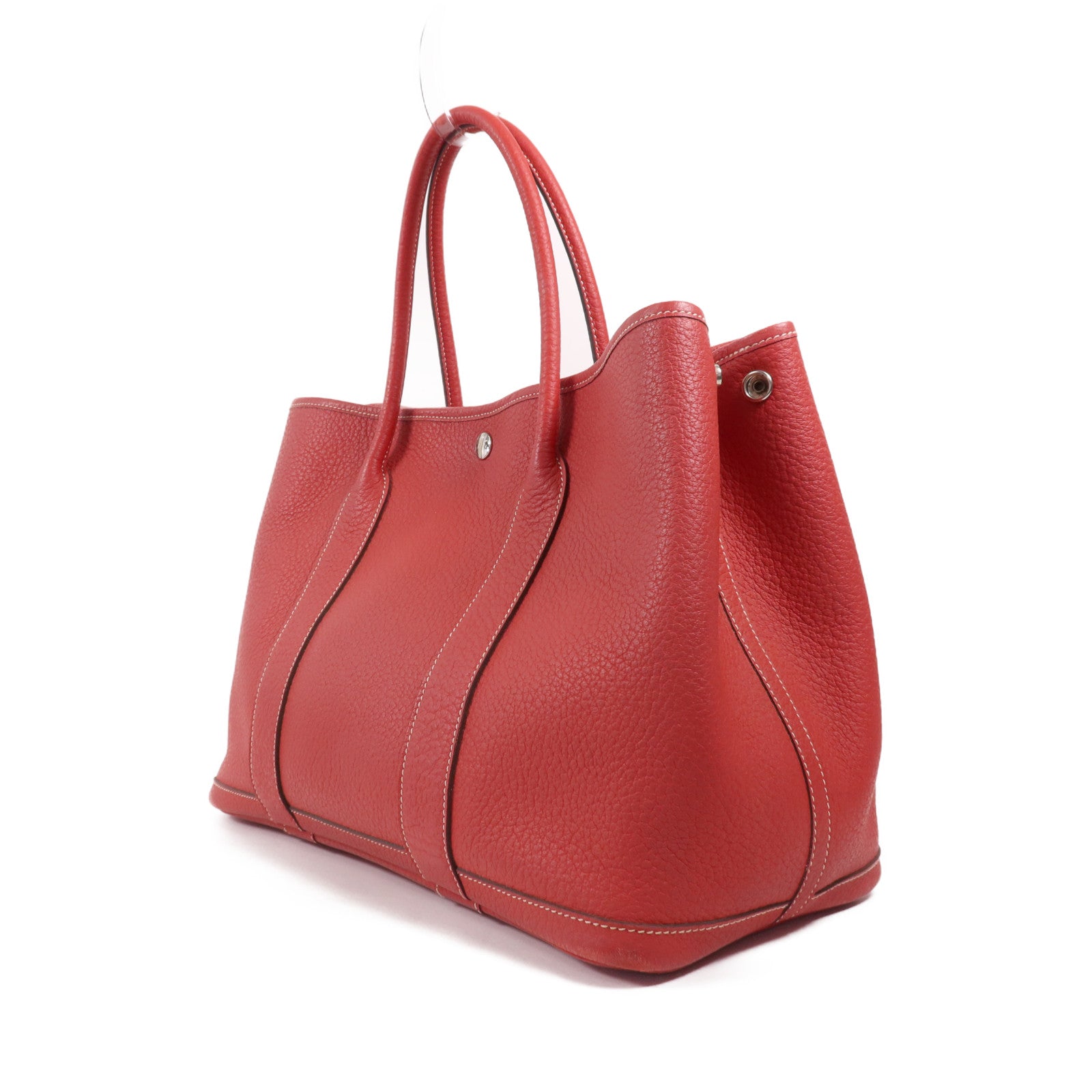HERMES Negonda皮革Garden Party PM銀扣手挽袋Rouge Casaque