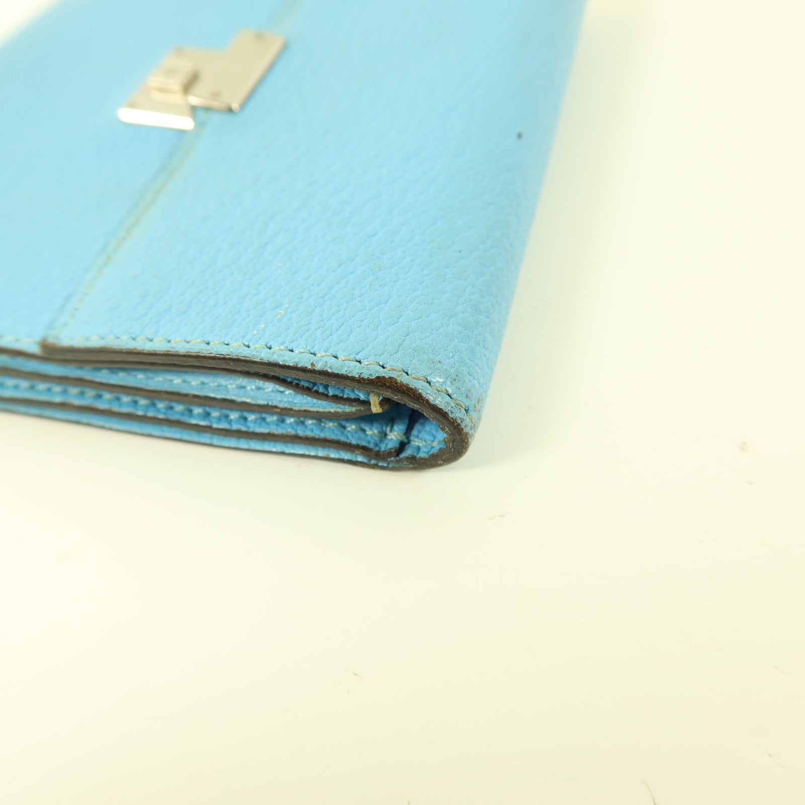 HERMES Chevre皮革Clic 12 Wallet錢包Celeste