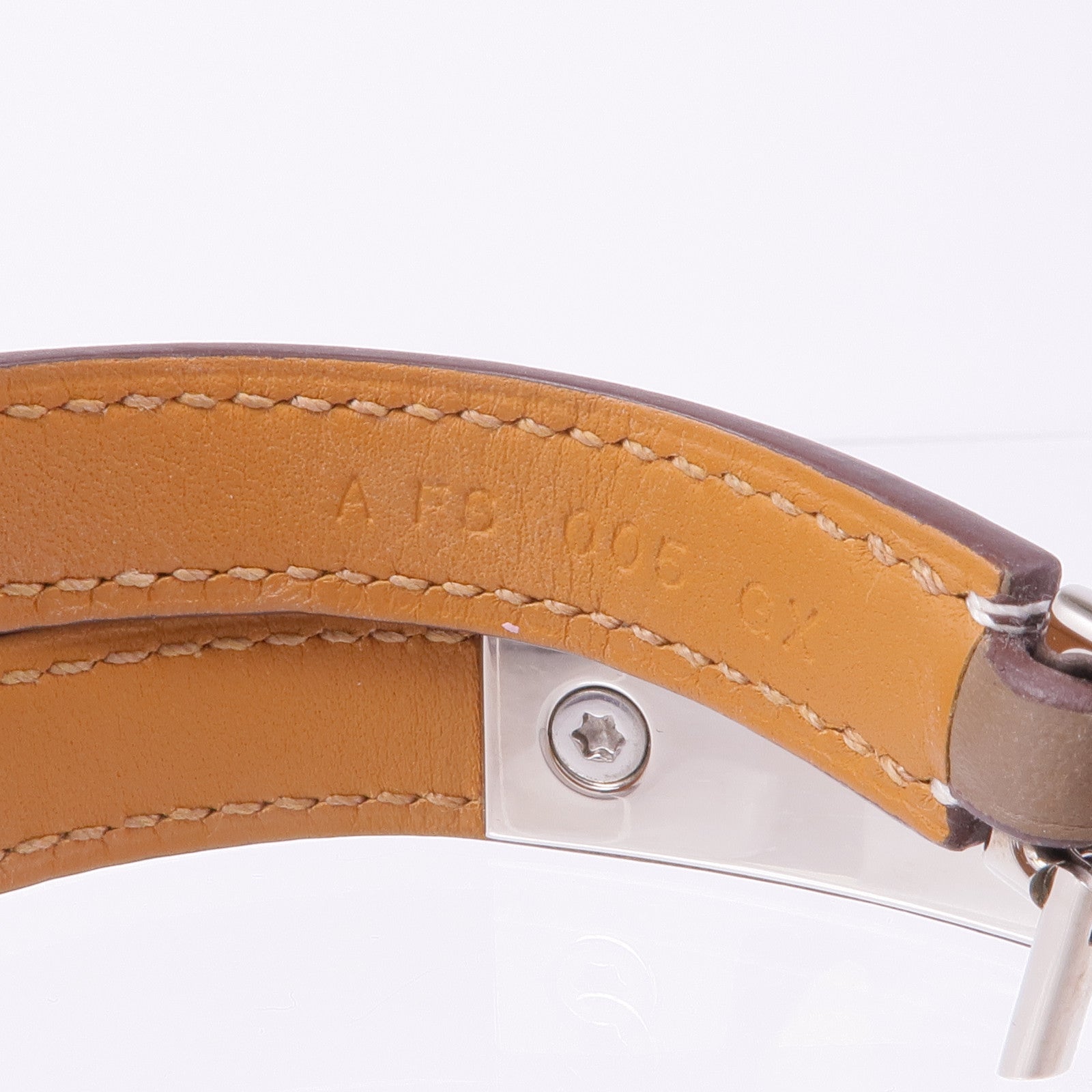 HERMES Swift皮革Rivale Double Tour銀扣手帶Etoupe