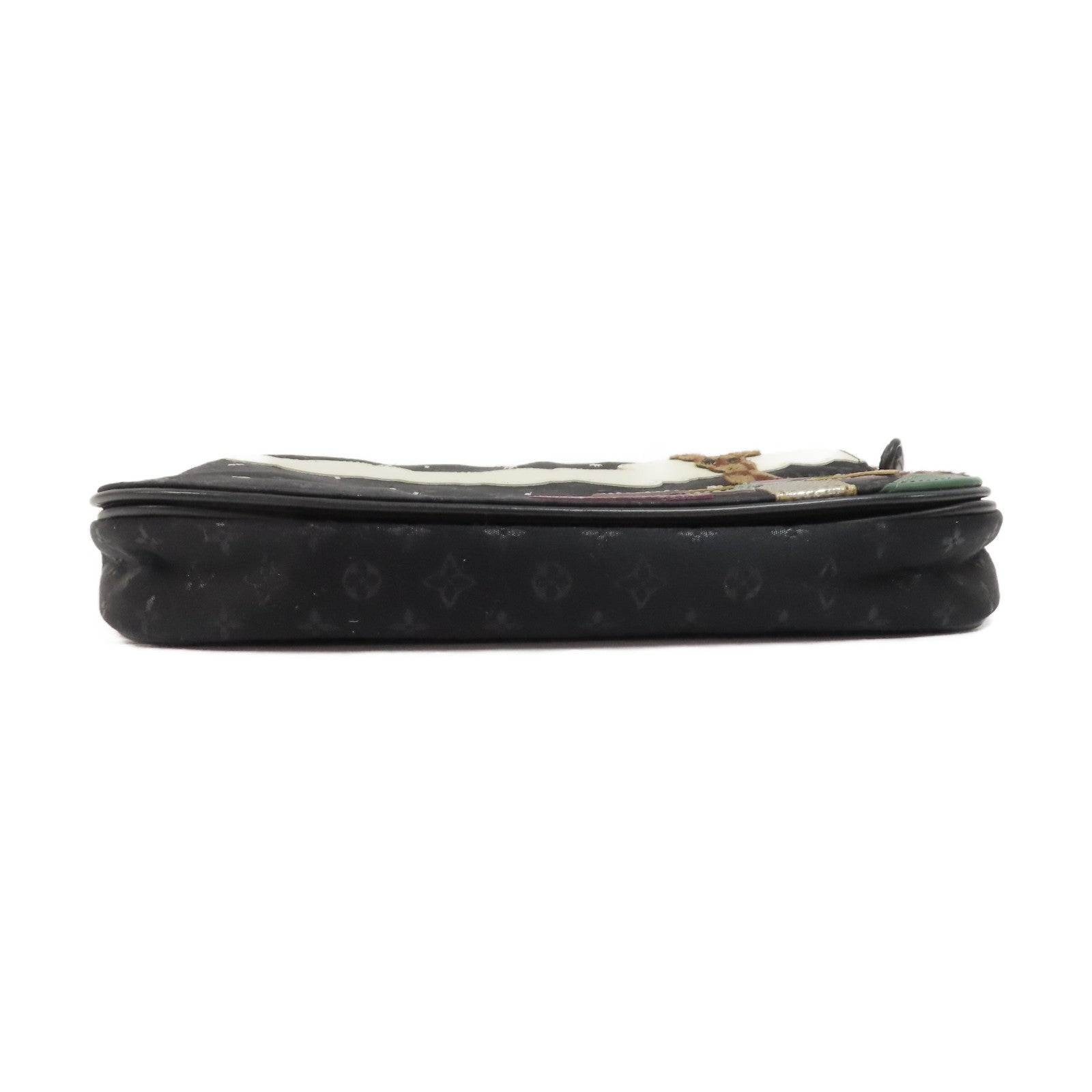LOUIS VUITTON Monogram Satin Comte De Fe Musette銀扣肩背袋黑色