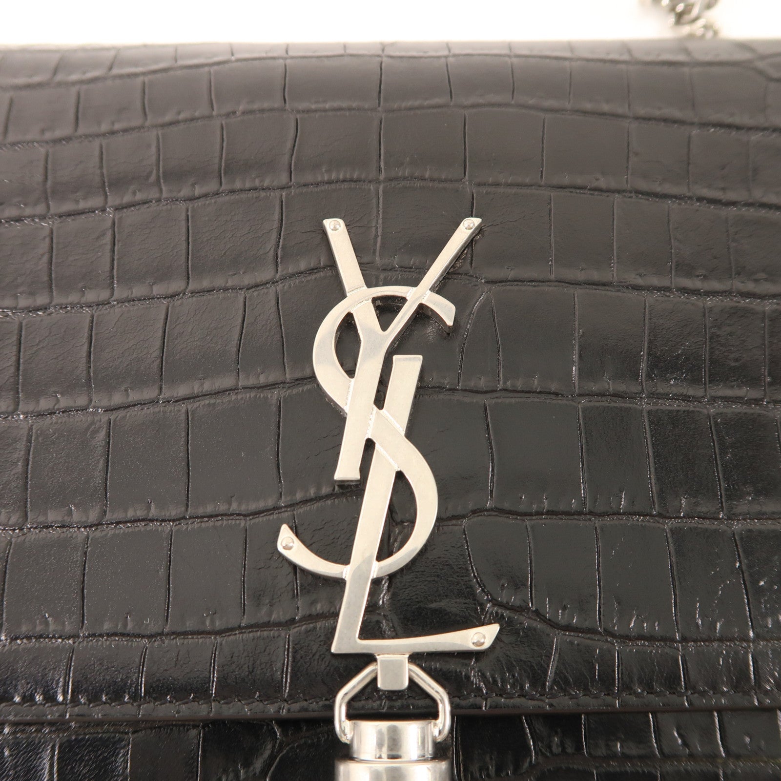 SAINT LAURENT 牛皮皮革Shoulder Bag銀扣鏈帶肩背袋