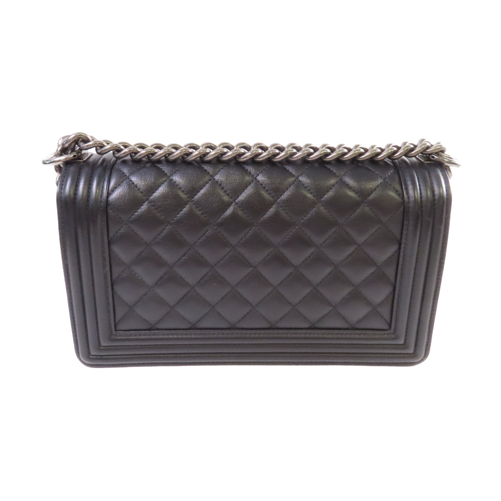 CHANEL 【激減優惠】菱格牛皮皮革Boy Chanel Chain Shoulder Bag銀扣鏈帶肩背袋黑色