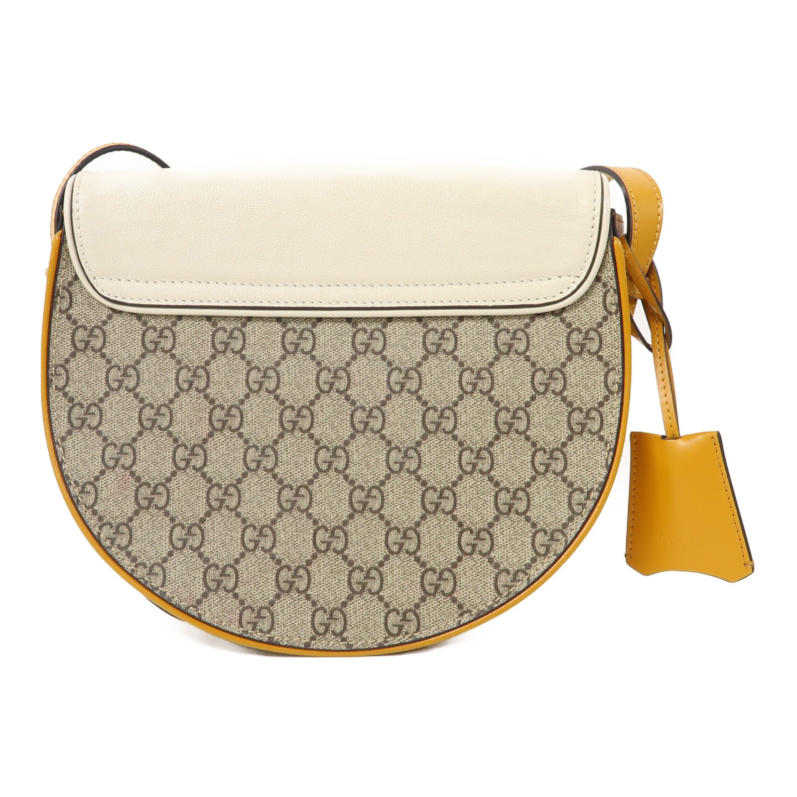 GUCCI 【激減優惠】牛皮皮革/塗層帆布Padlock Shoulder Bag金扣肩背袋黃色/白色