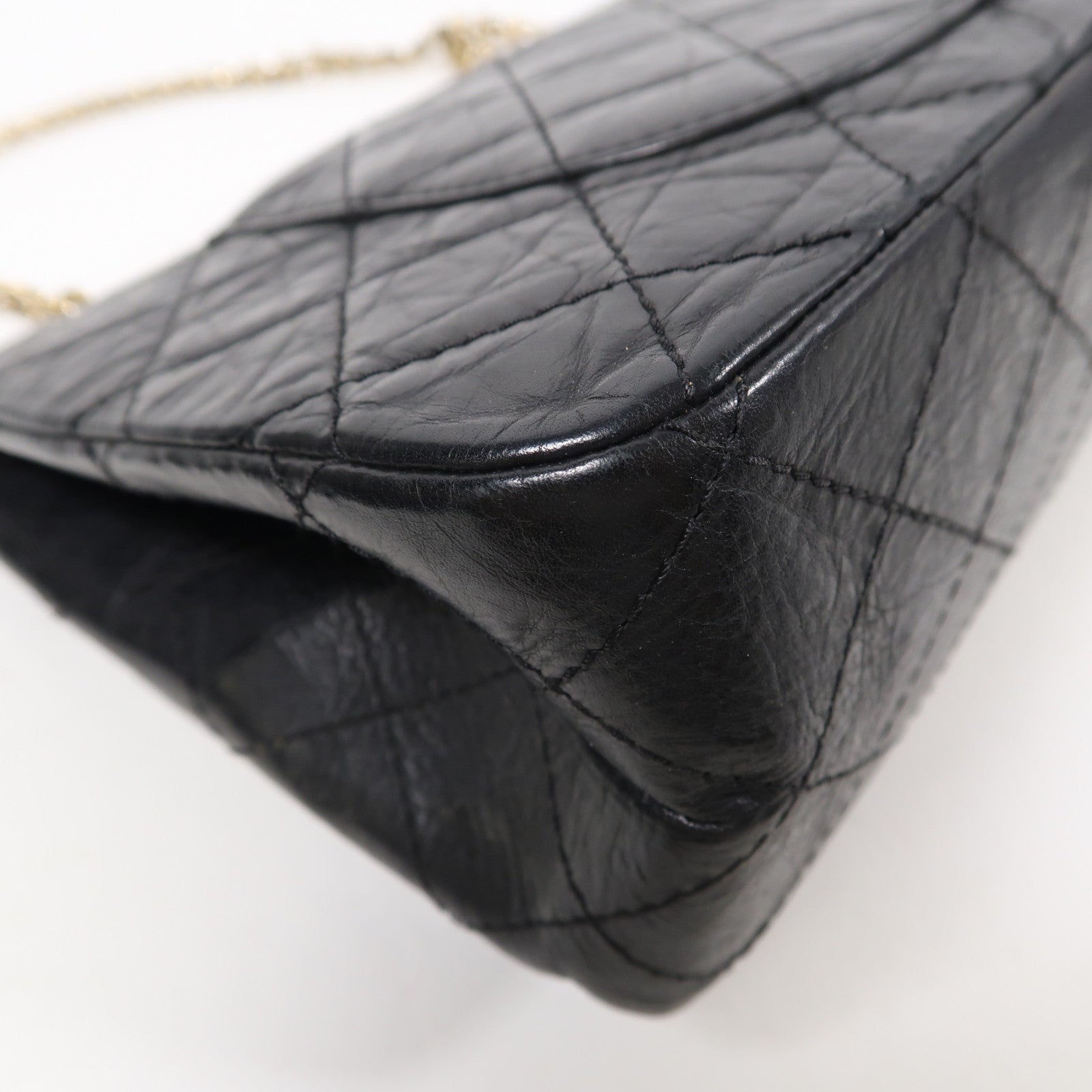 CHANEL CC GHW 2.55 Lagre Chain Shoulder Bag Calfskin Leather Black