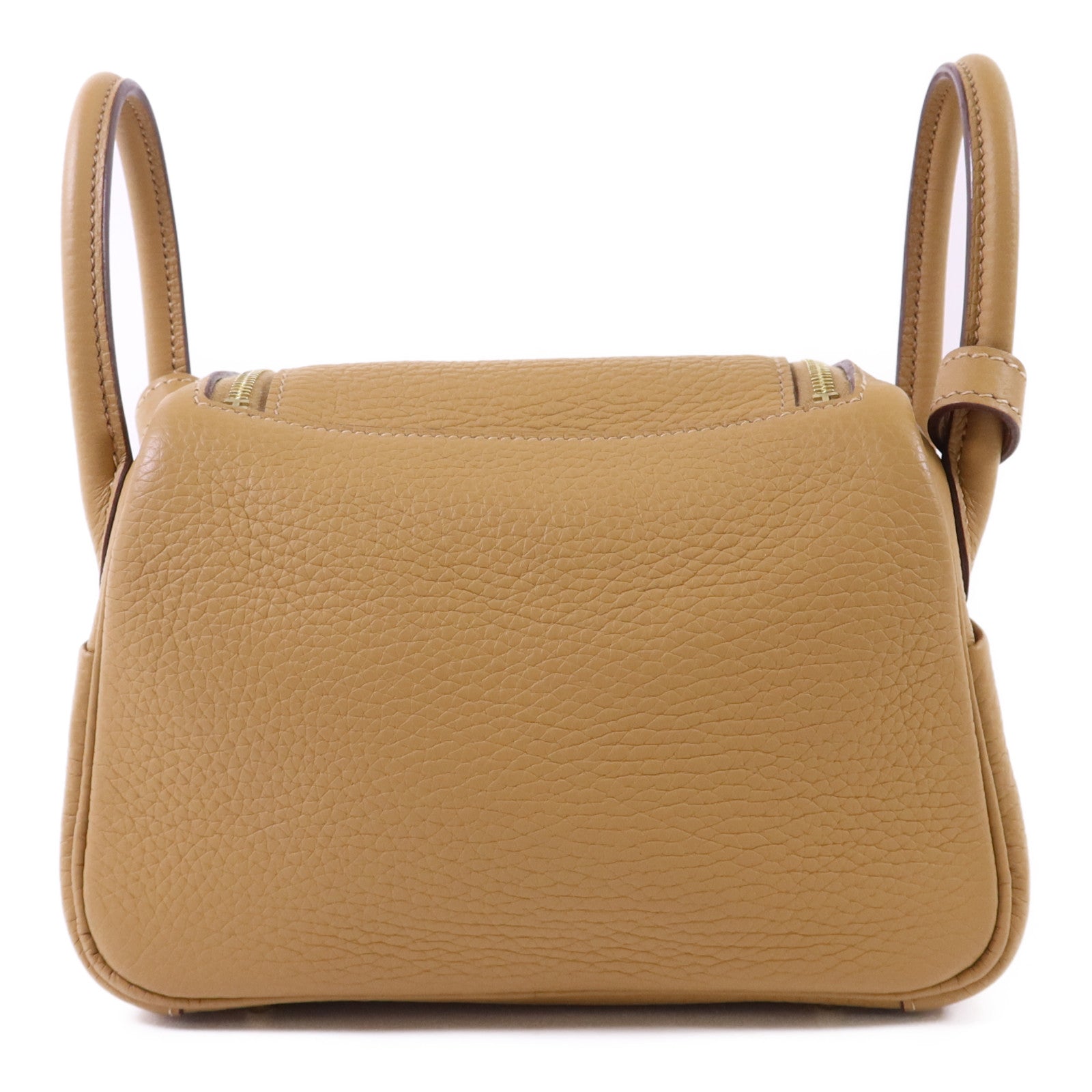 HERMES Clemence皮革Mini Lindy金扣手挽肩背兩用袋Biscuit