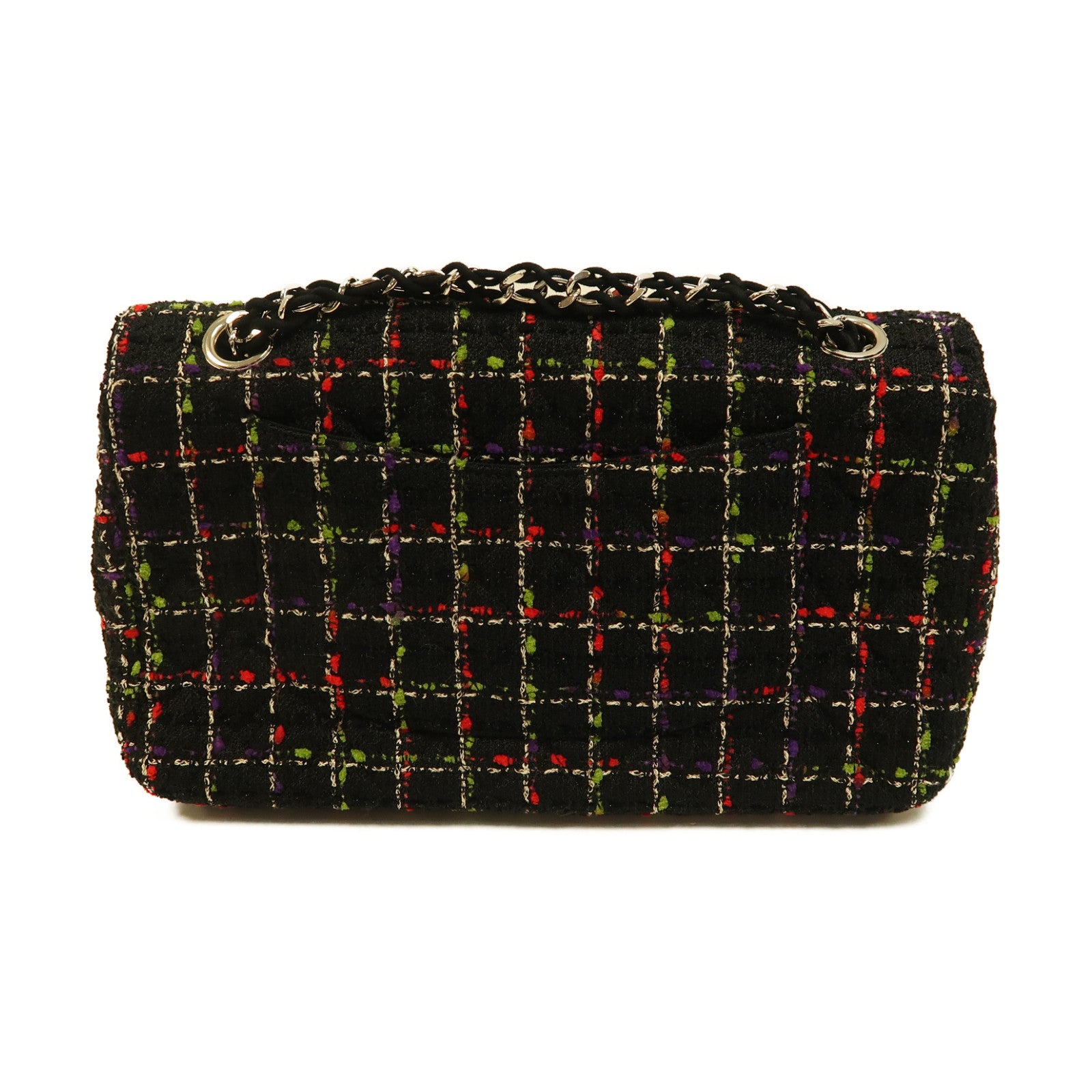 CHANEL 軟呢Classic Flap 25cm銀扣鏈帶肩背袋黑色