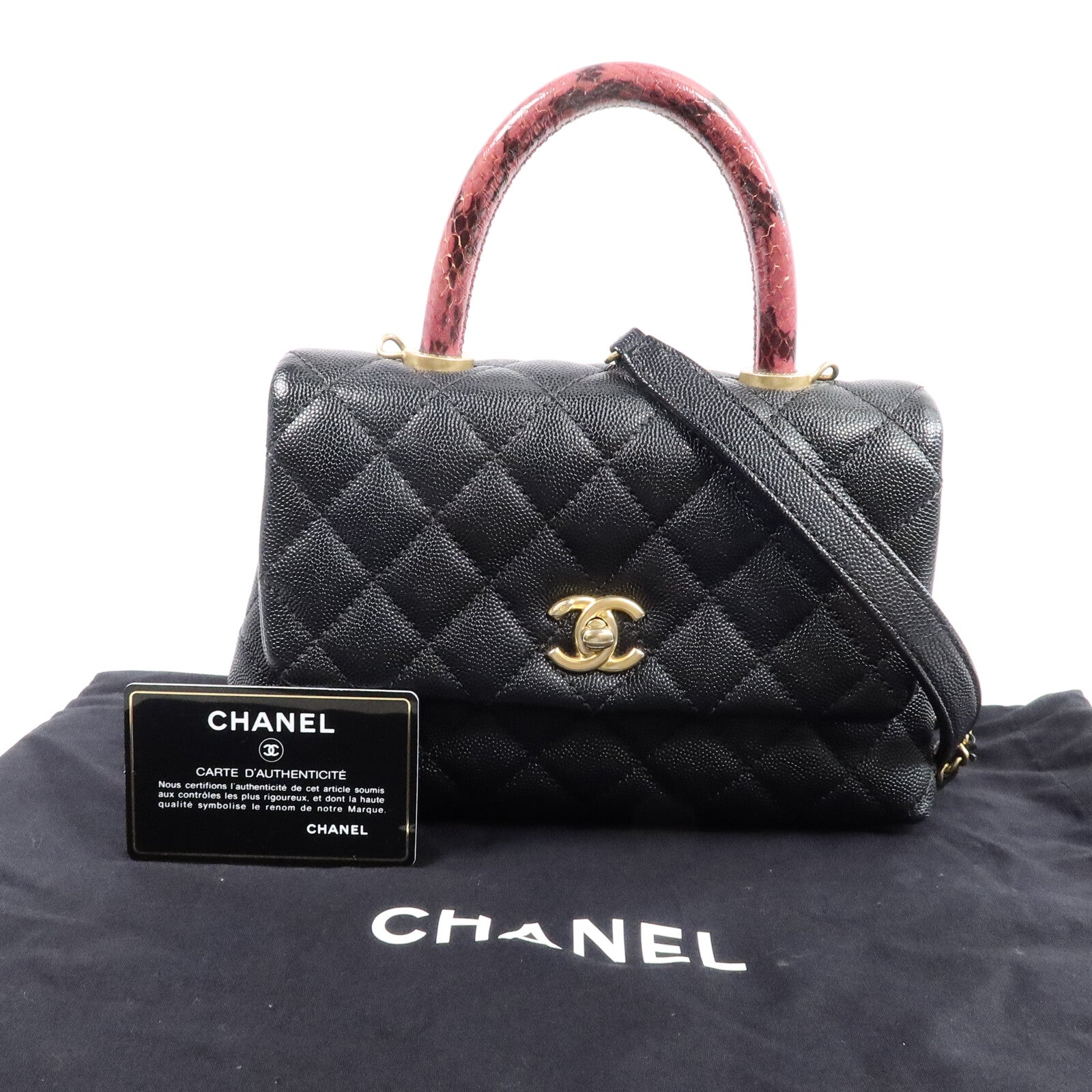 CHANEL 蛇皮/牛皮皮革Coco Handel Small鏈帶手挽肩背兩用袋