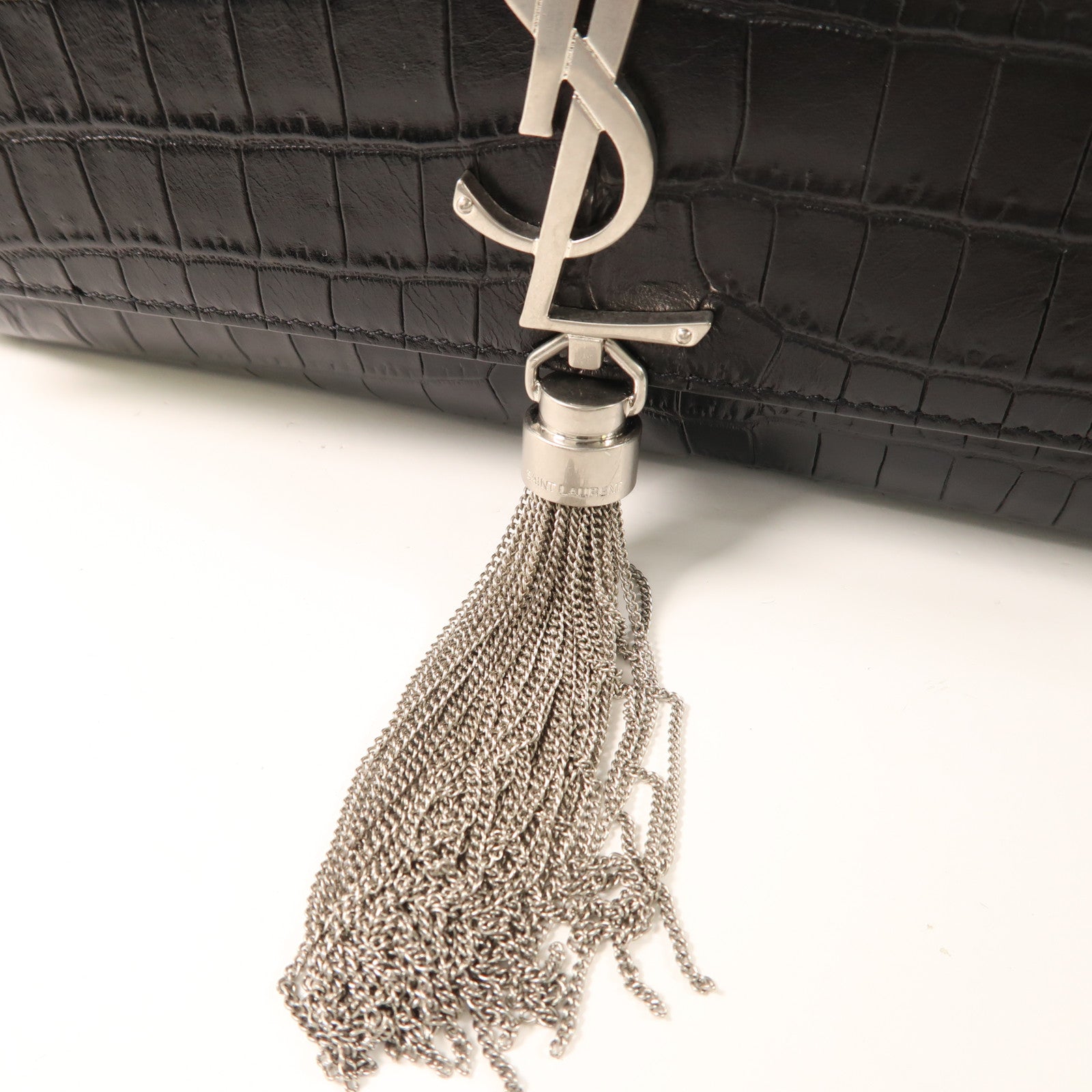 SAINT LAURENT 牛皮皮革Shoulder Bag銀扣鏈帶肩背袋