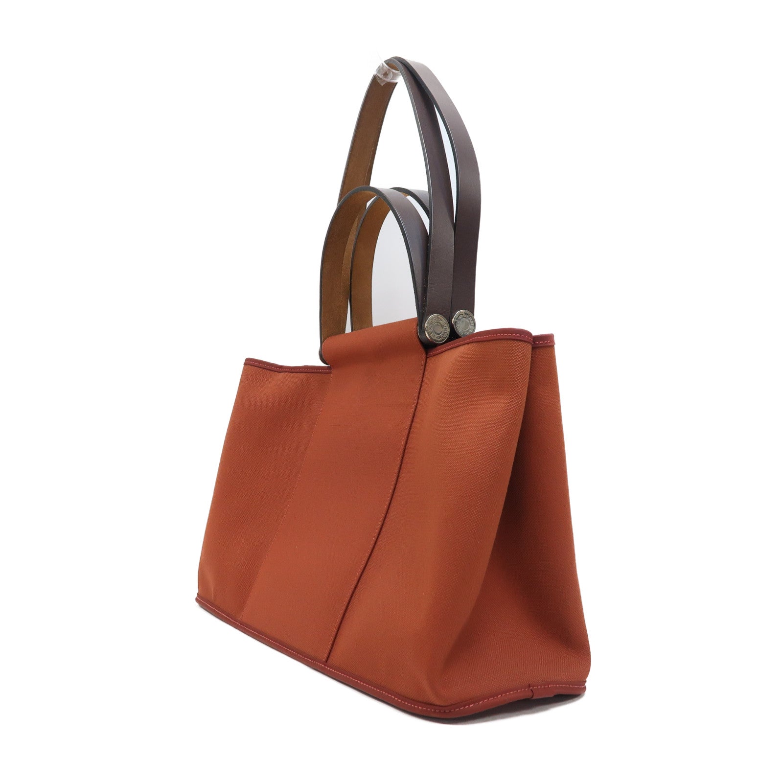 HERMES 帆布Cabag MM銀扣手挽肩背兩用袋Rouge H/磚紅色