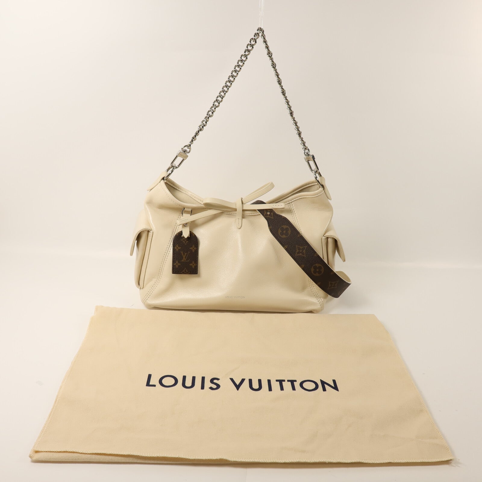 LOUIS VUITTON 羊皮皮革/Monogram CarryAll Cargo Vibe PM銀扣鏈帶手挽肩背兩用袋