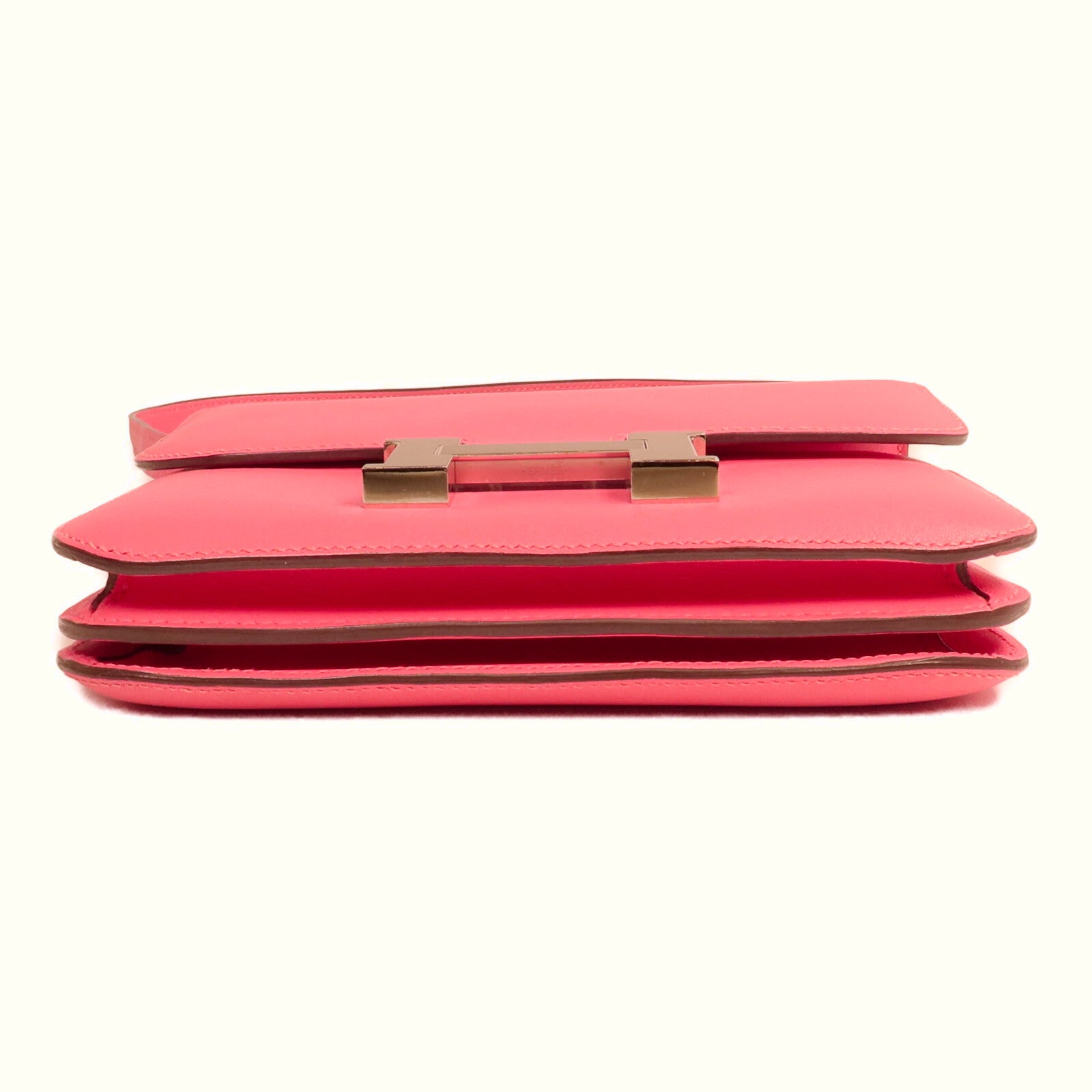 HERMES Swift皮革Mini Constance銀扣手挽肩背兩用袋Rose Azalee