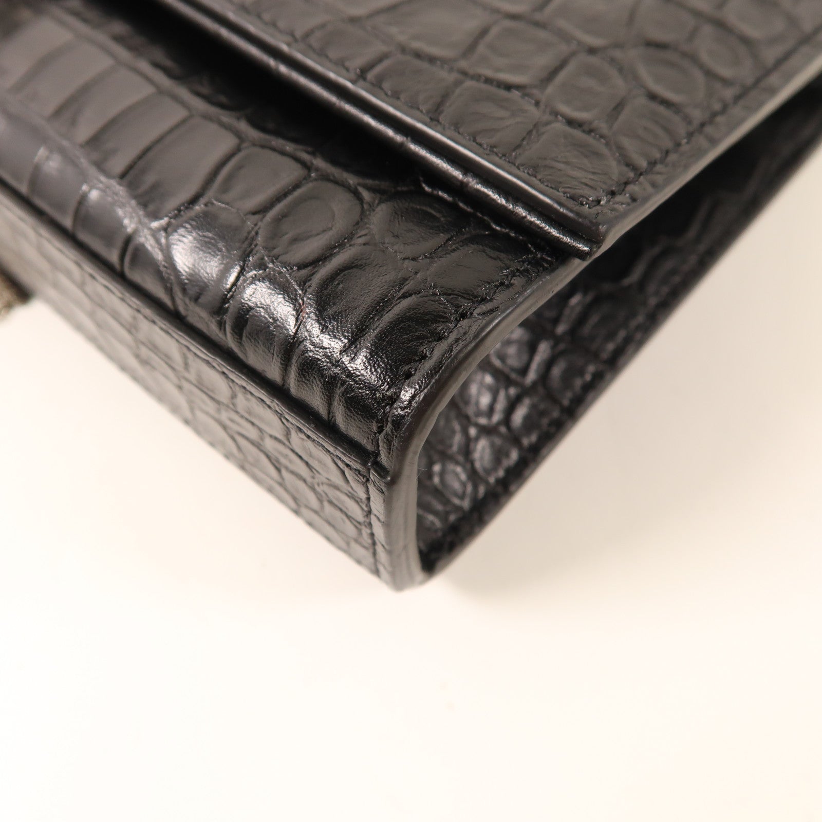 SAINT LAURENT 牛皮皮革Shoulder Bag銀扣鏈帶肩背袋