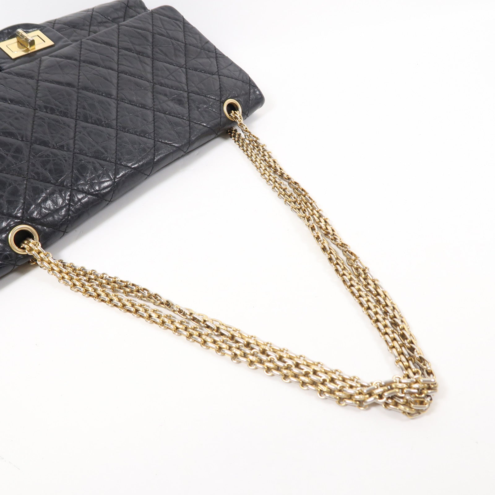 CHANEL CC GHW 2.55 Lagre Chain Shoulder Bag Calfskin Leather Black