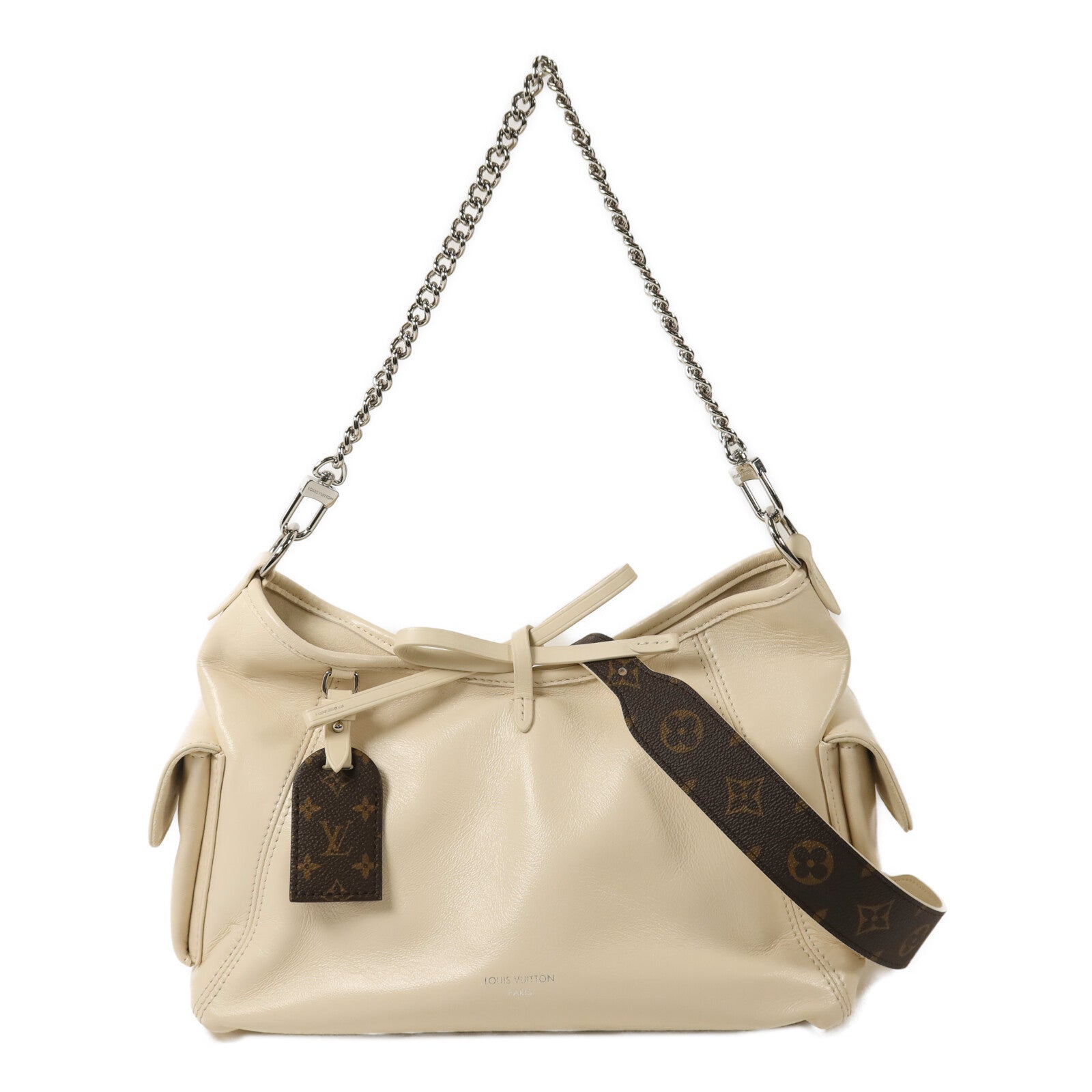 LOUIS VUITTON 羊皮皮革/Monogram CarryAll Cargo Vibe PM銀扣鏈帶手挽肩背兩用袋