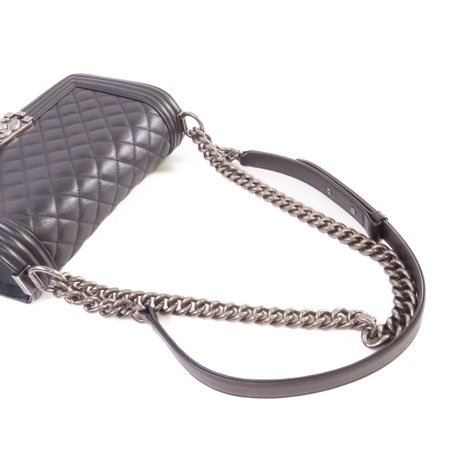 CHANEL 【激減優惠】菱格牛皮皮革Boy Chanel Chain Shoulder Bag銀扣鏈帶肩背袋黑色