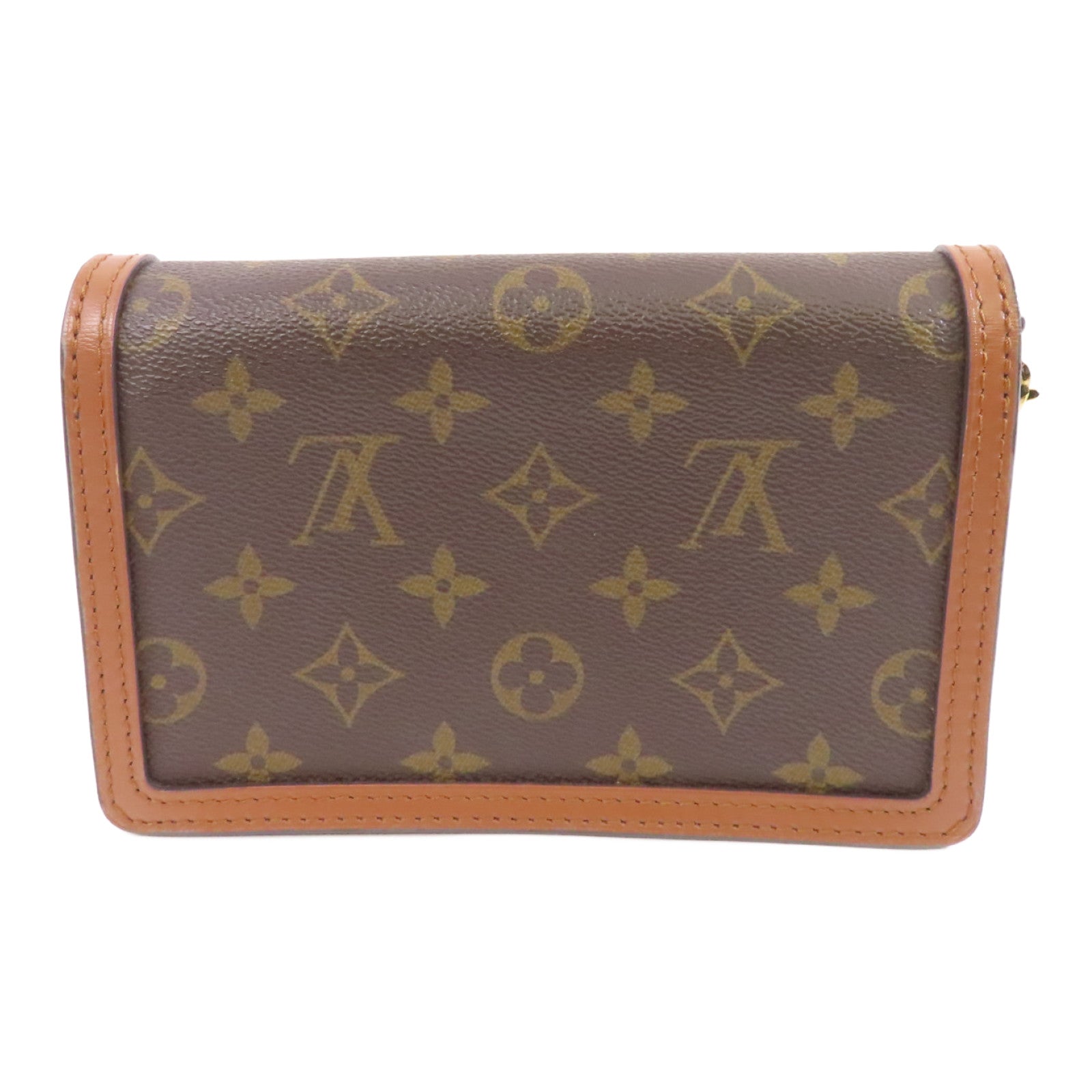 LOUIS VUITTON Monogram Reverse Dauphine金扣鏈帶肩背袋棕色