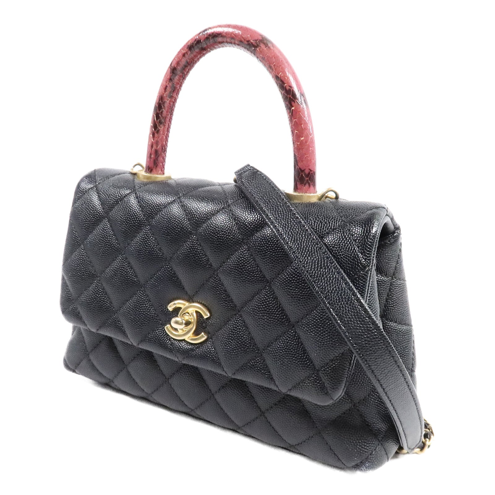 CHANEL 蛇皮/牛皮皮革Coco Handel Small鏈帶手挽肩背兩用袋