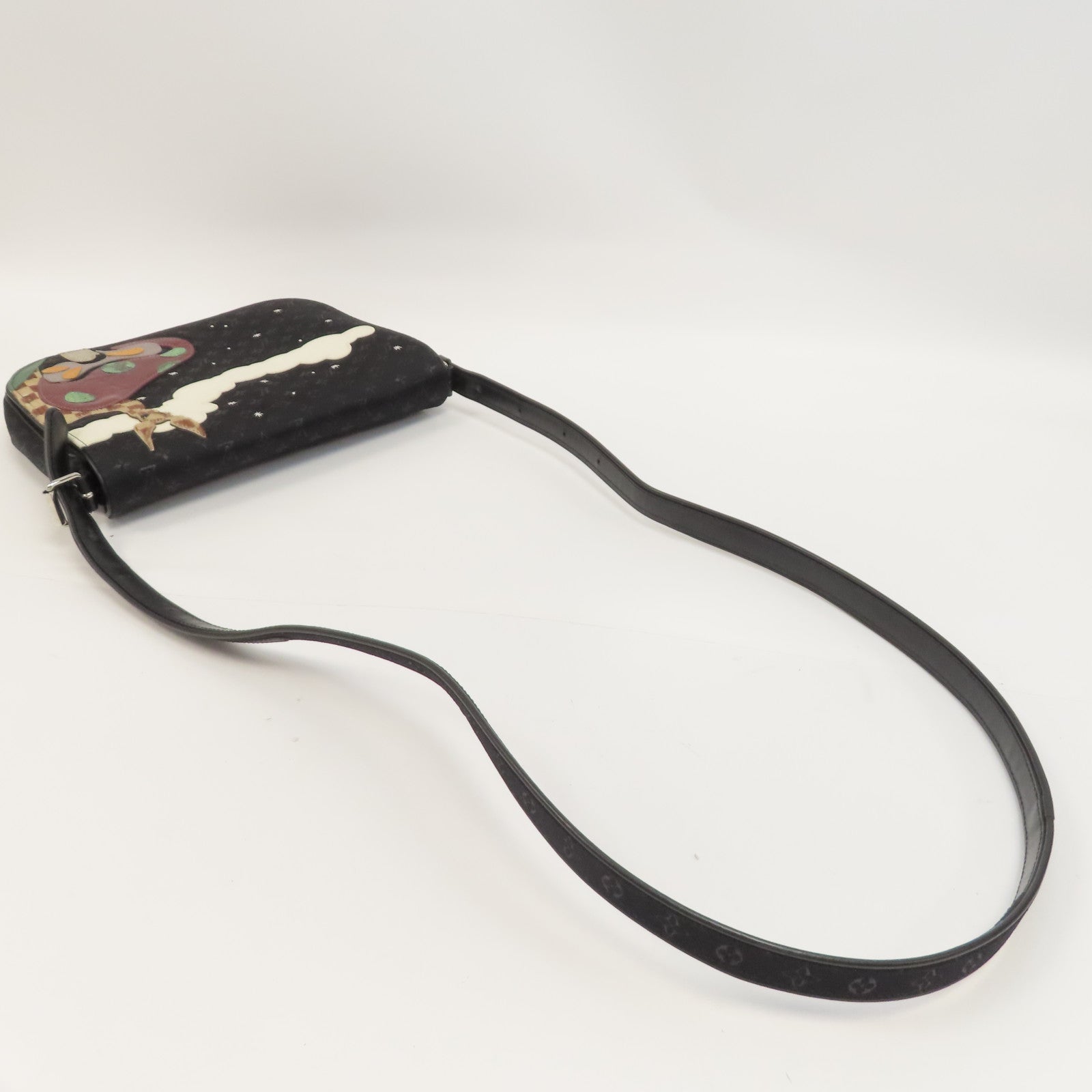 LOUIS VUITTON Monogram Satin Comte De Fe Musette銀扣肩背袋黑色