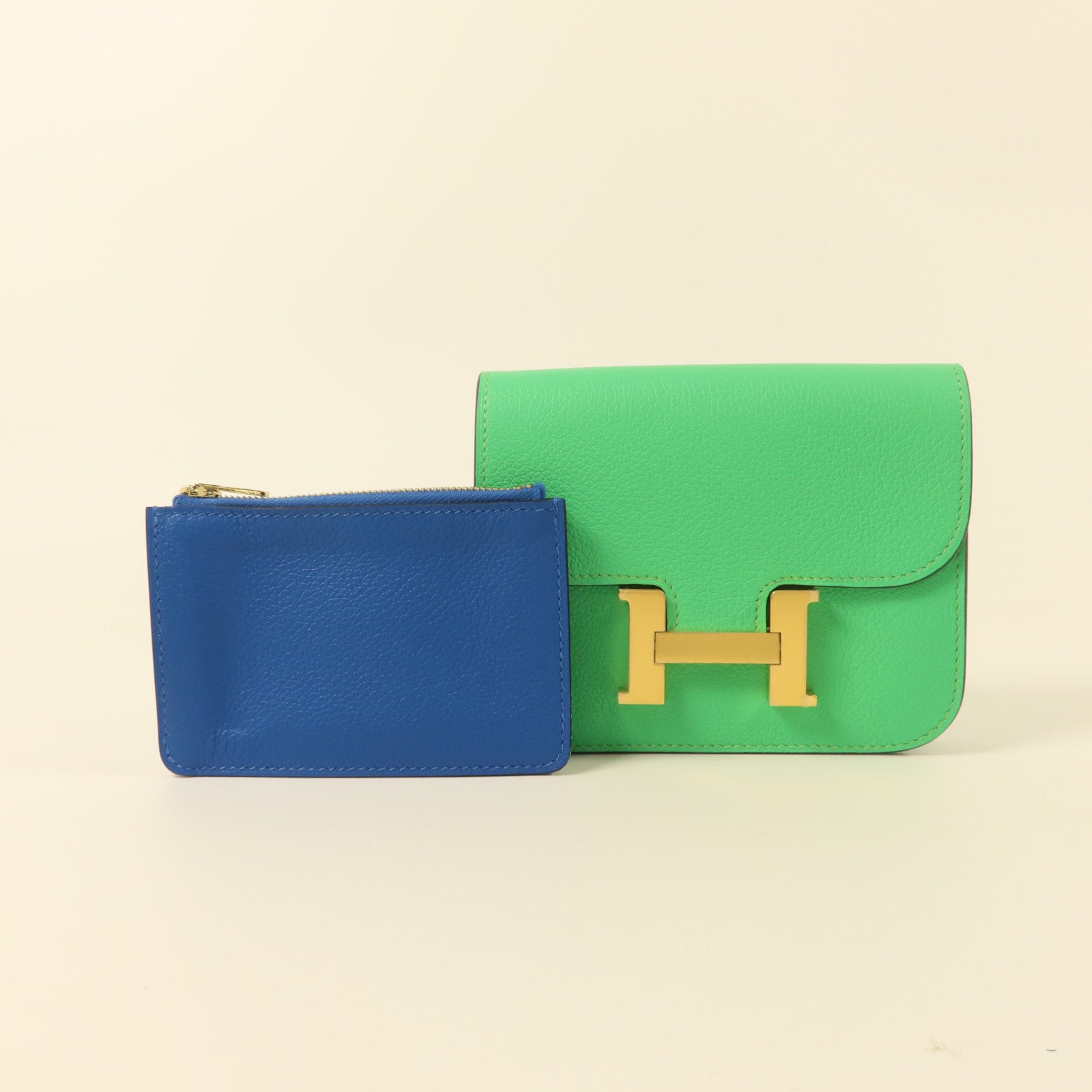 HERMES Evercolor皮革Constance Slim錢包Vert Comics/Bleu Zellige