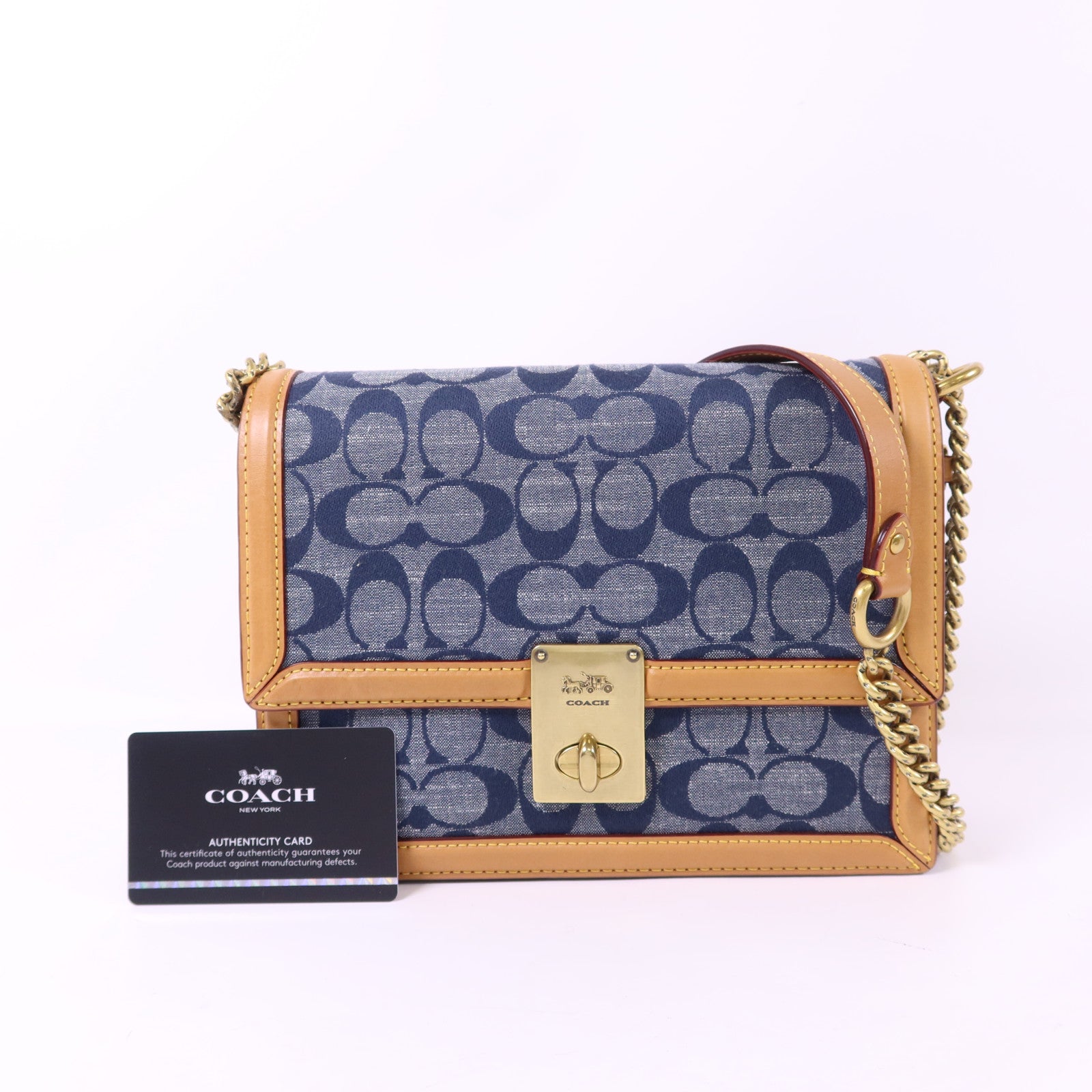 COACH 帆布/牛皮皮革Chain Shoulder Bag金扣鏈帶肩背袋