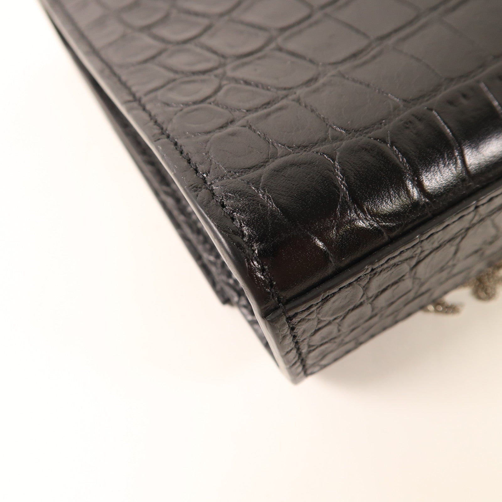SAINT LAURENT 牛皮皮革Shoulder Bag銀扣鏈帶肩背袋