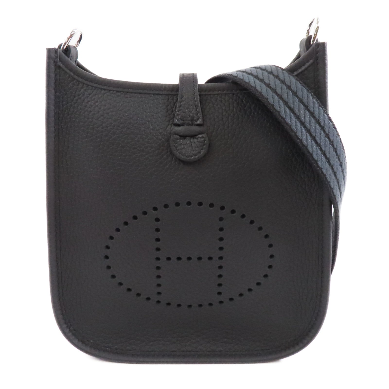 HERMES Clemence皮革Evelyne TPM銀扣肩背袋Noir/黑色