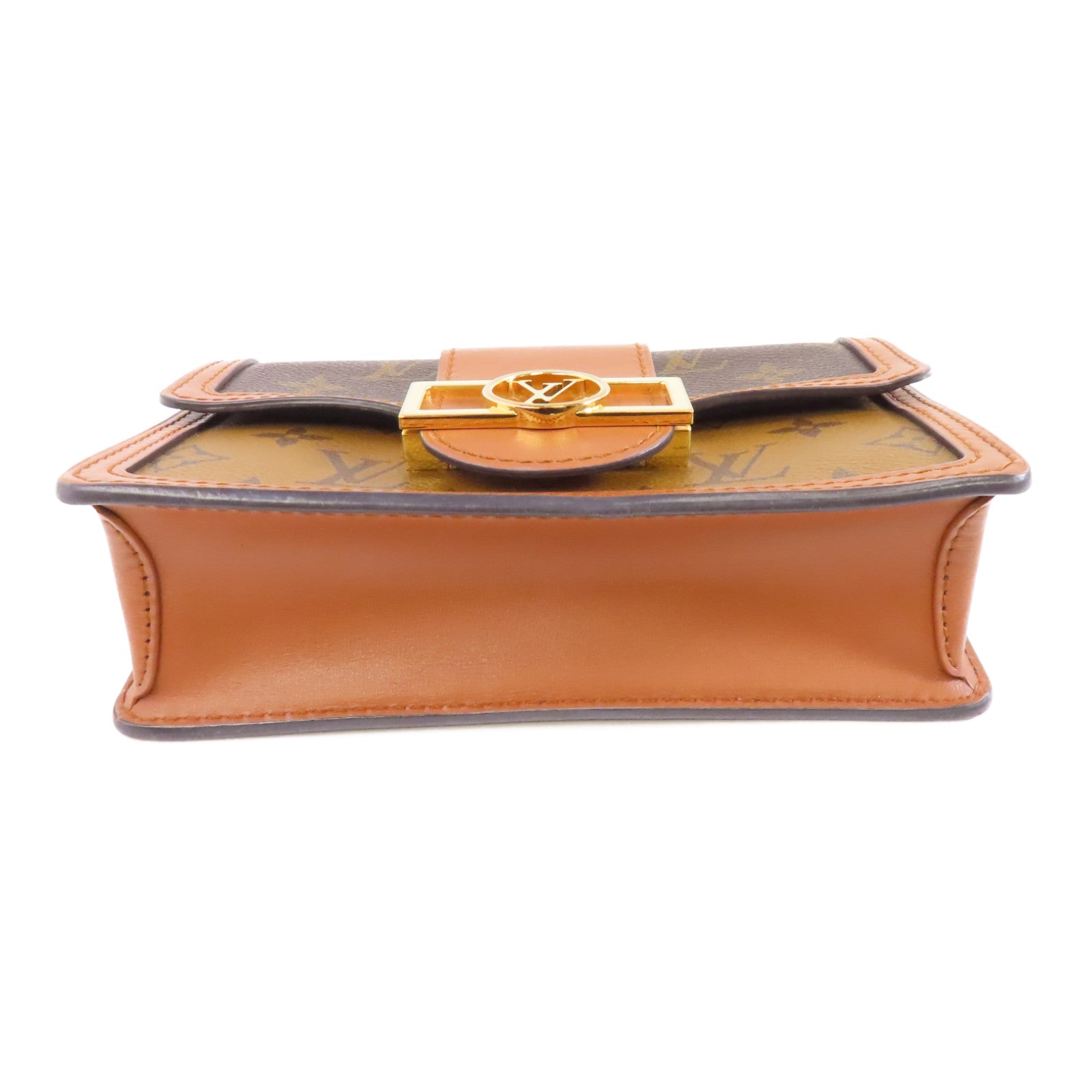 LOUIS VUITTON Monogram Reverse Dauphine金扣鏈帶肩背袋棕色