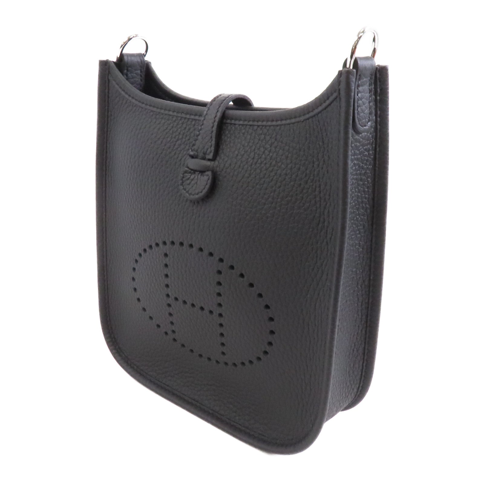 HERMES Clemence皮革Evelyne TPM銀扣肩背袋Noir/黑色