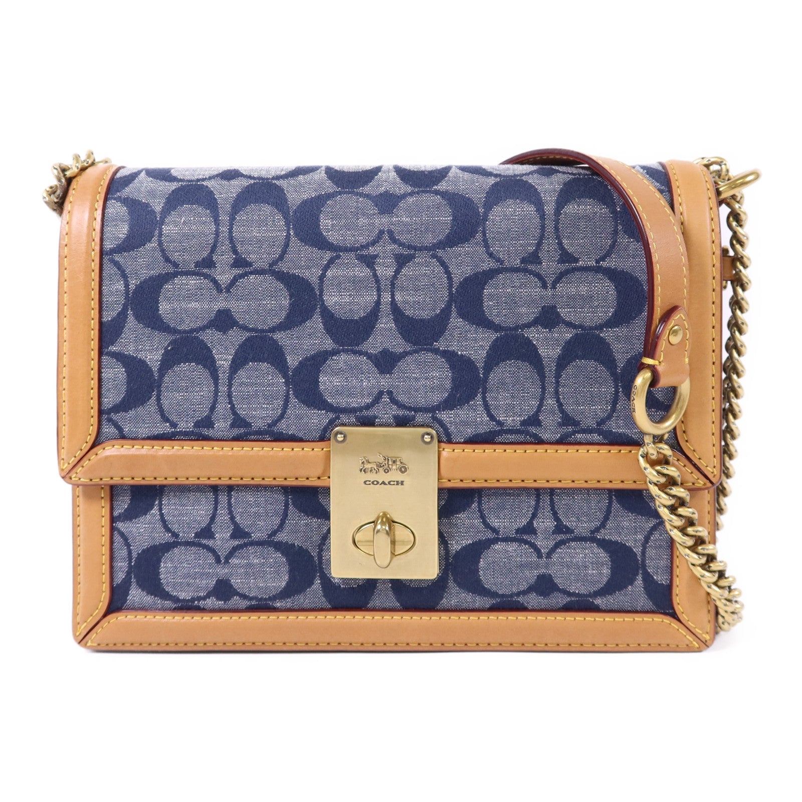 COACH 帆布/牛皮皮革Chain Shoulder Bag金扣鏈帶肩背袋
