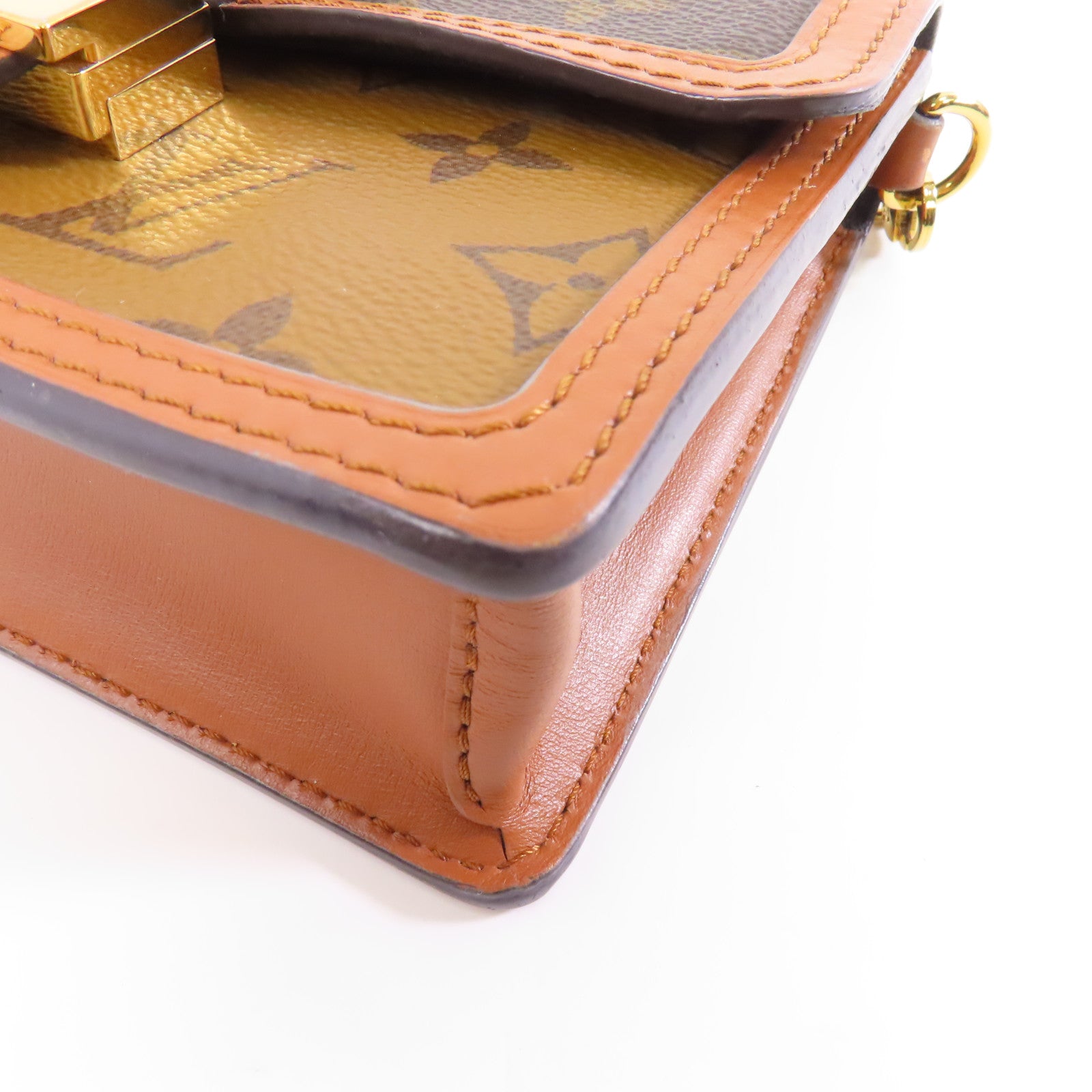 LOUIS VUITTON Monogram Reverse Dauphine金扣鏈帶肩背袋棕色