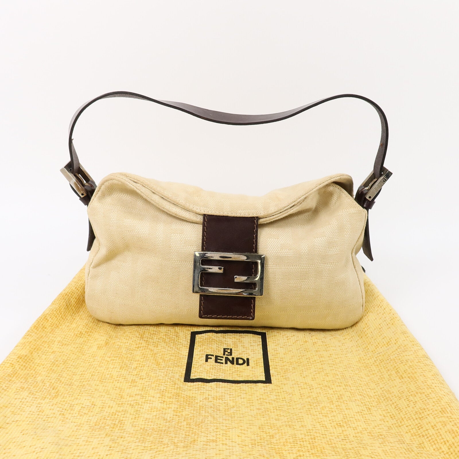 FENDI 帆布/牛皮皮革Zucca Double Flap Mamma肩背袋