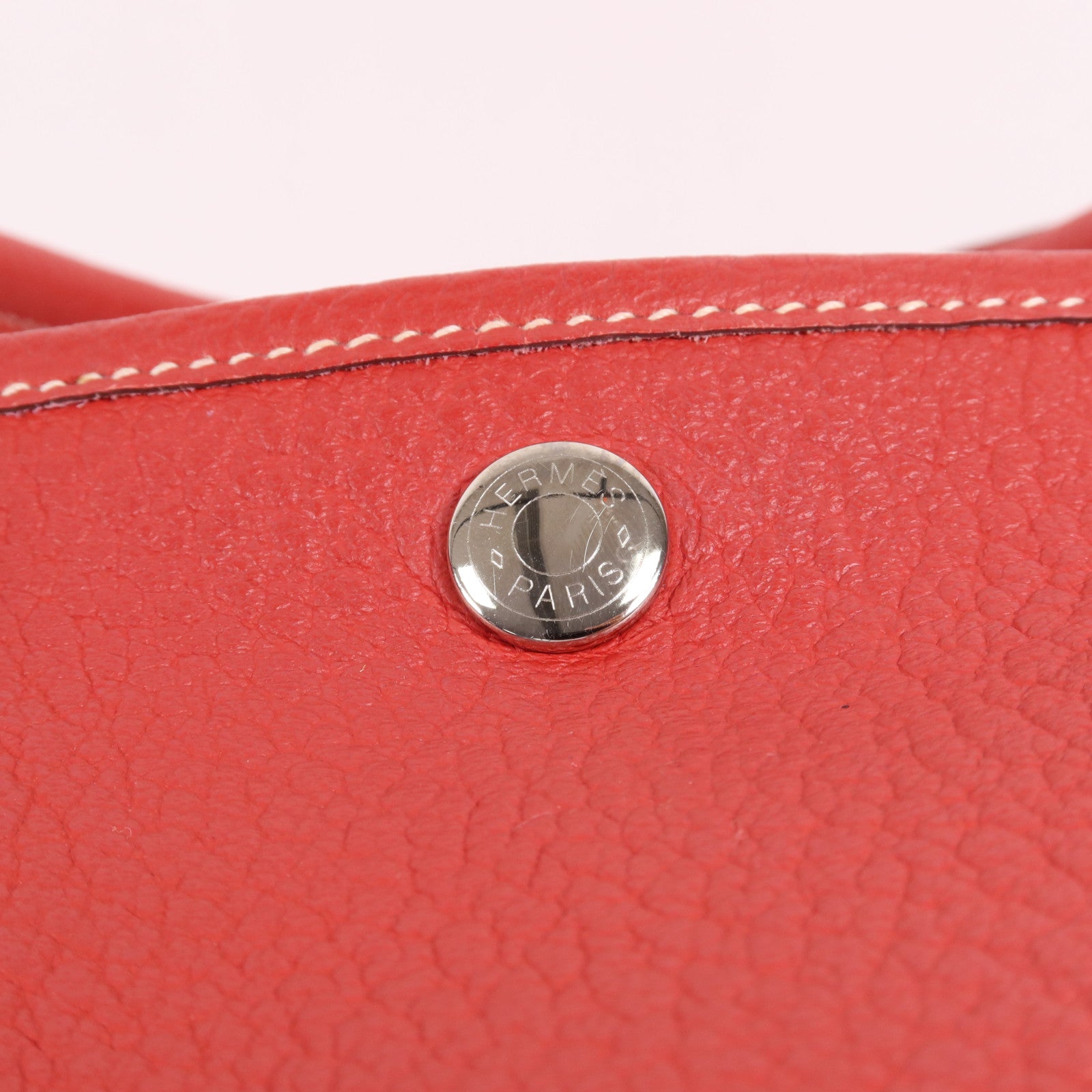HERMES Negonda皮革Garden Party PM銀扣手挽袋Rouge Casaque
